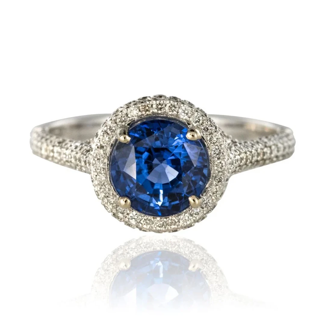 Ring Paved in paltinium, sapphire and diamonds
