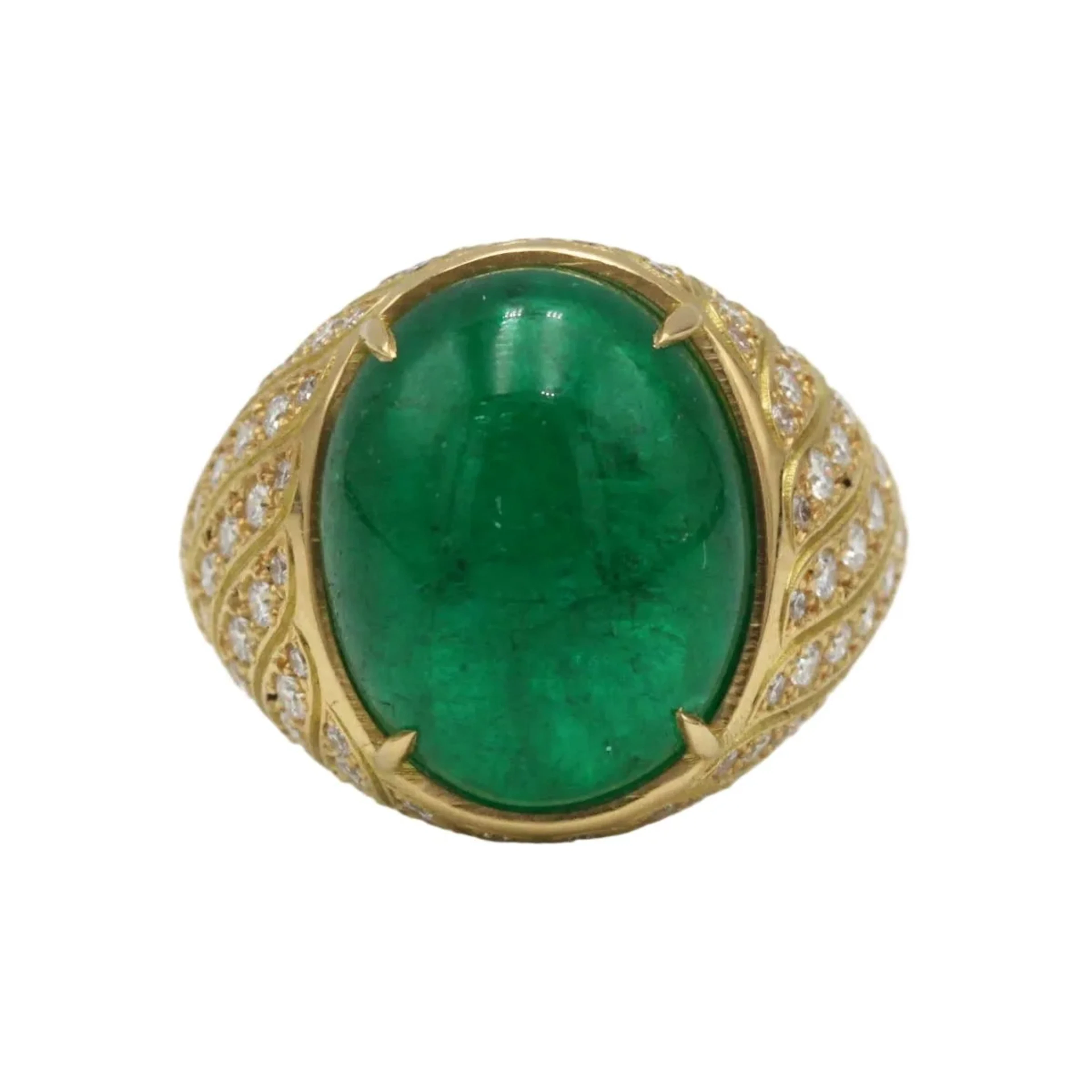 "Dôme" Ring in Yellow Gold, Emerald, and Diamonds