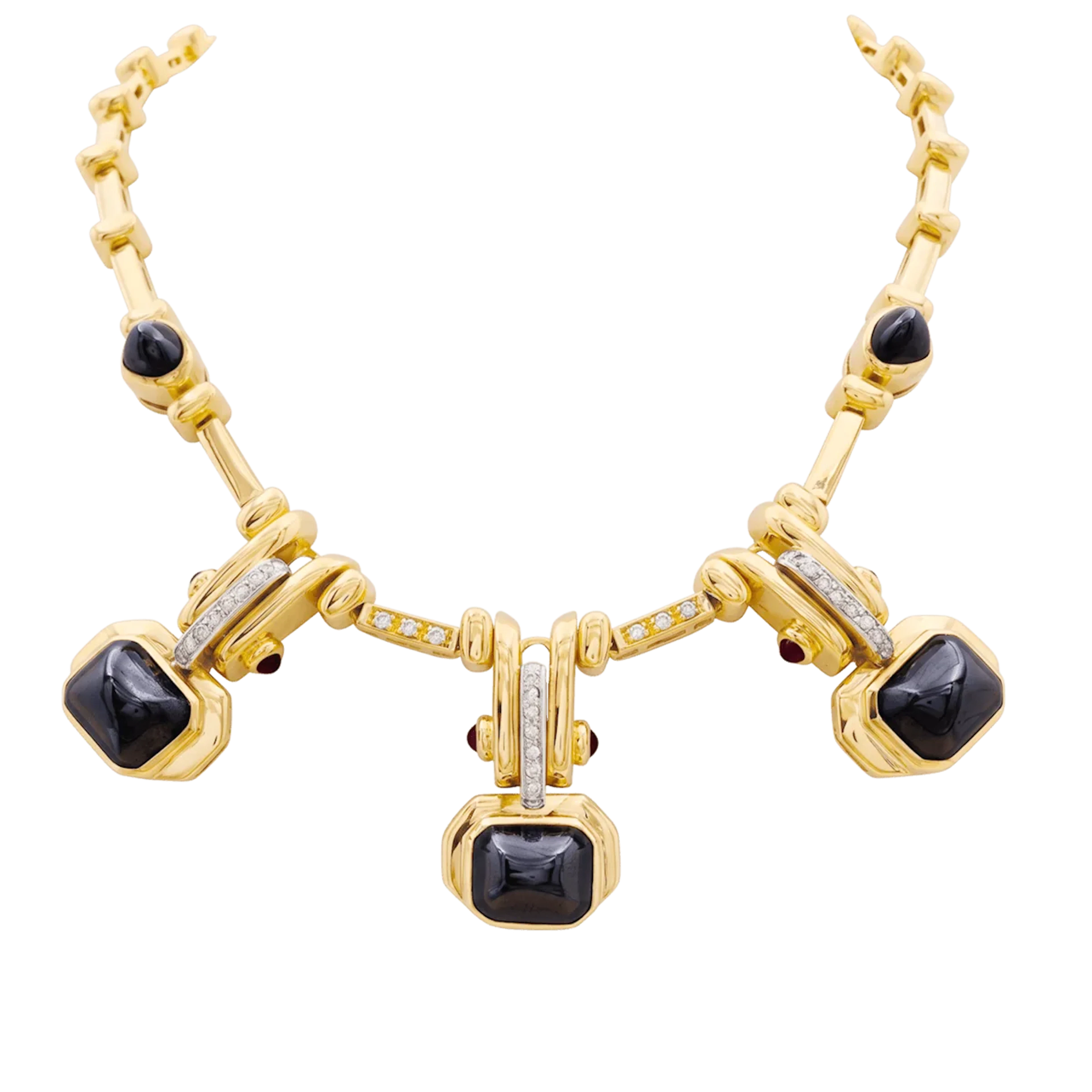 Collier en or jaune, hématites et diamants
