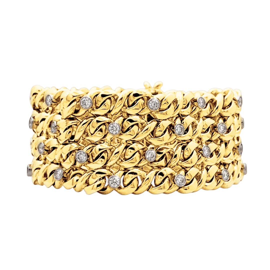 Bracelet Manchette en or jaune, platine et diamants