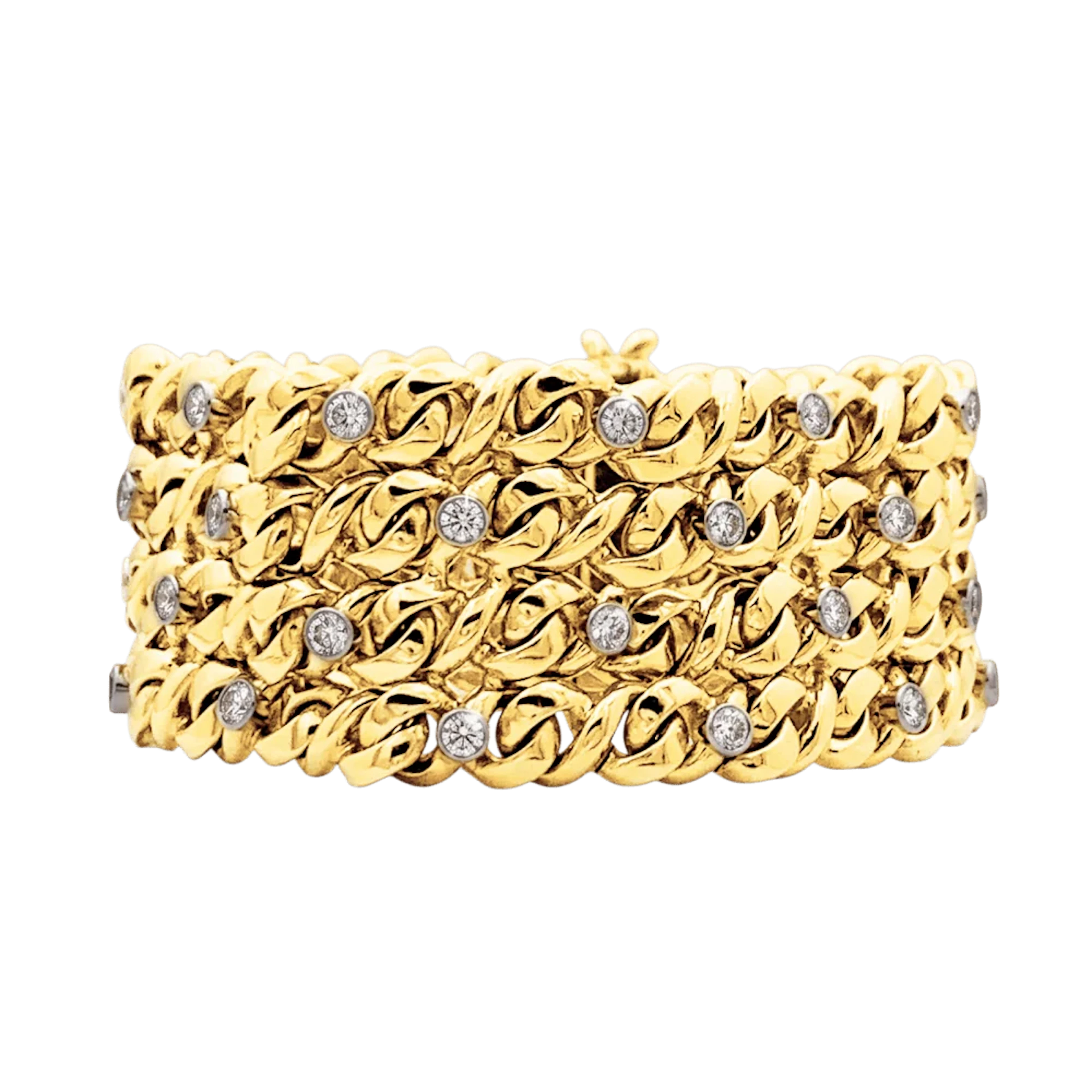 Bracelet Manchette en or jaune, platine et diamants