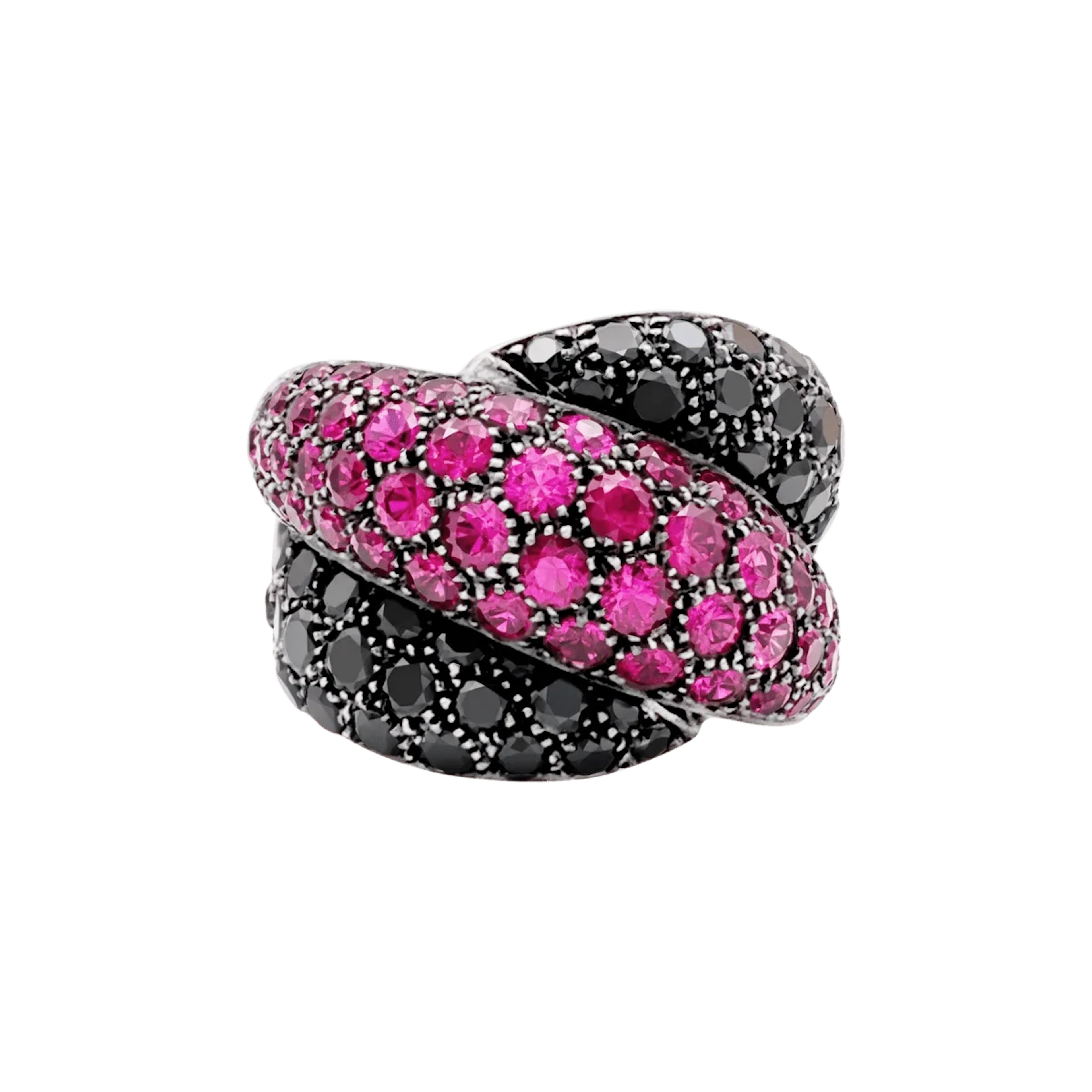 Bague Cocktail DAMIANI "Gomitolo" en or jaune, rubis et diamants