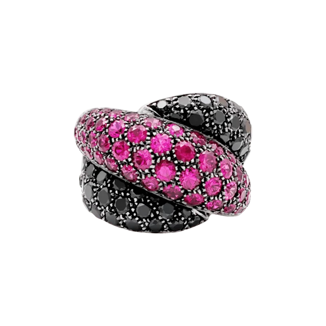 Bague Cocktail DAMIANI "Gomitolo" en or jaune, rubis et diamants