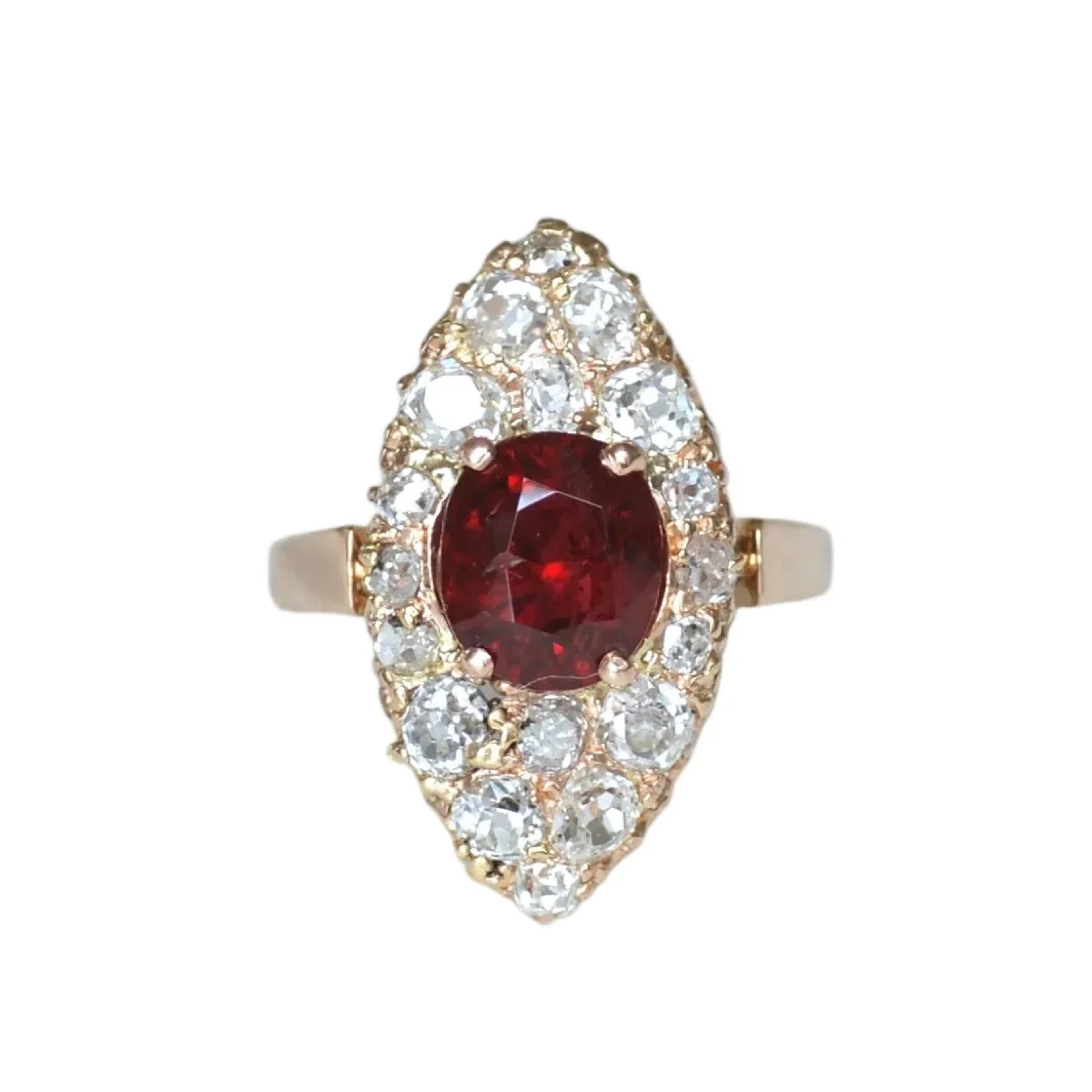 Vintage Marquise Ring with Red Spinel and Diamonds on Rose gold