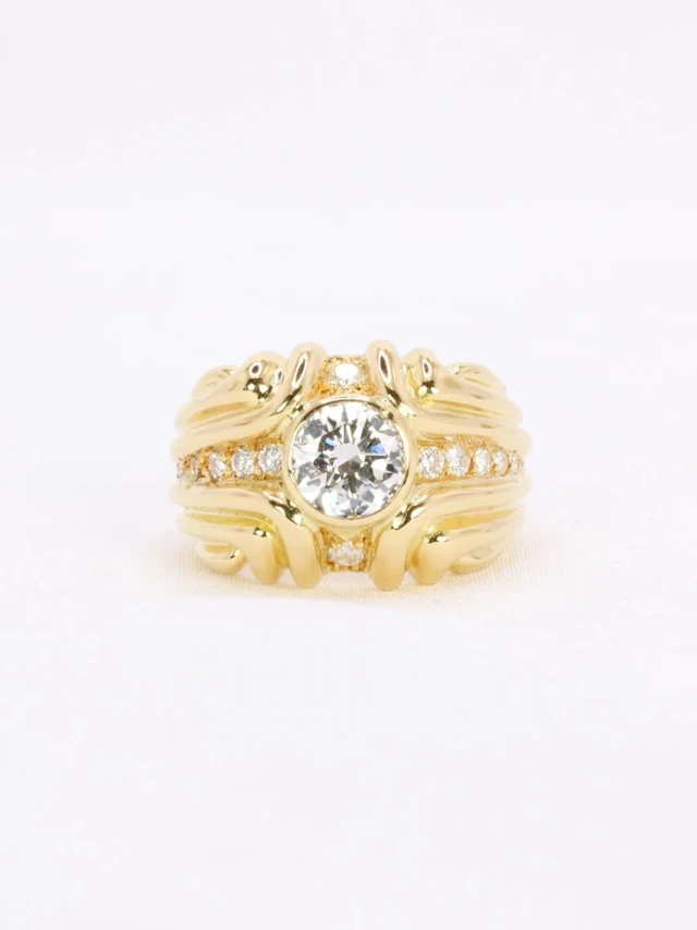 Bague vintage godrons or jaune diamant 0.8 ct