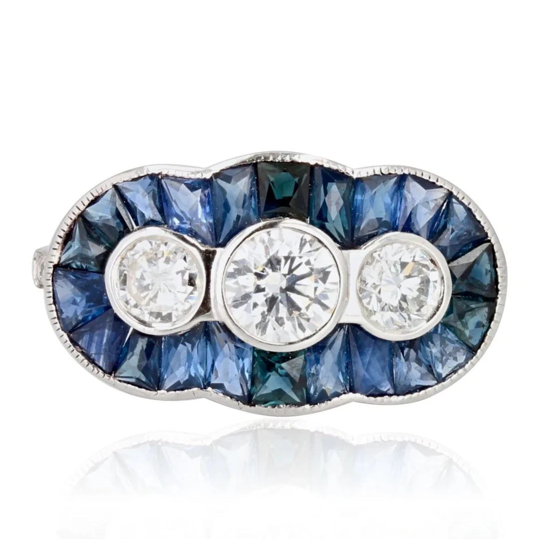 Ring Trilogy in white gold, sapphires and diamonds