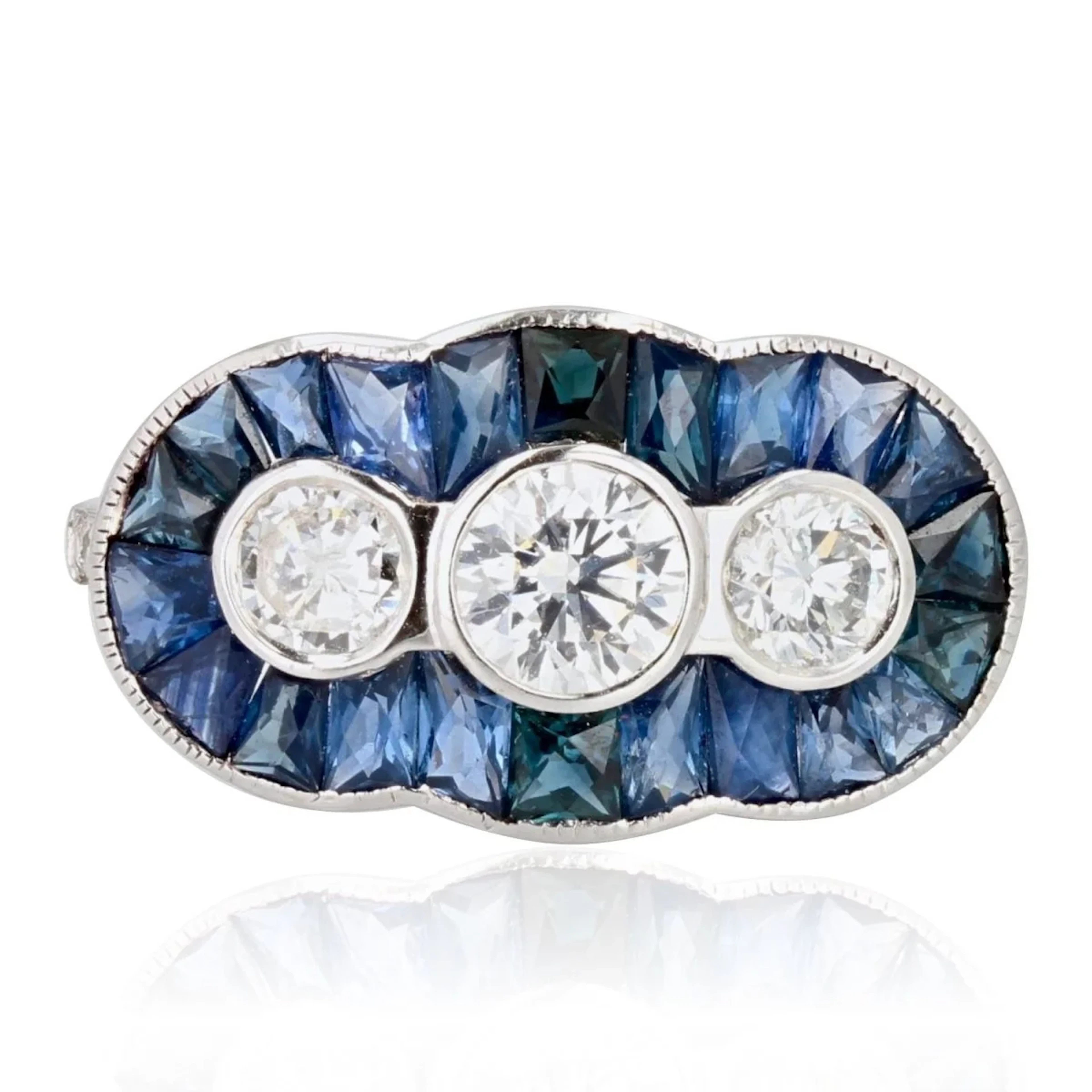 Ring Trilogy in white gold, sapphires and diamonds