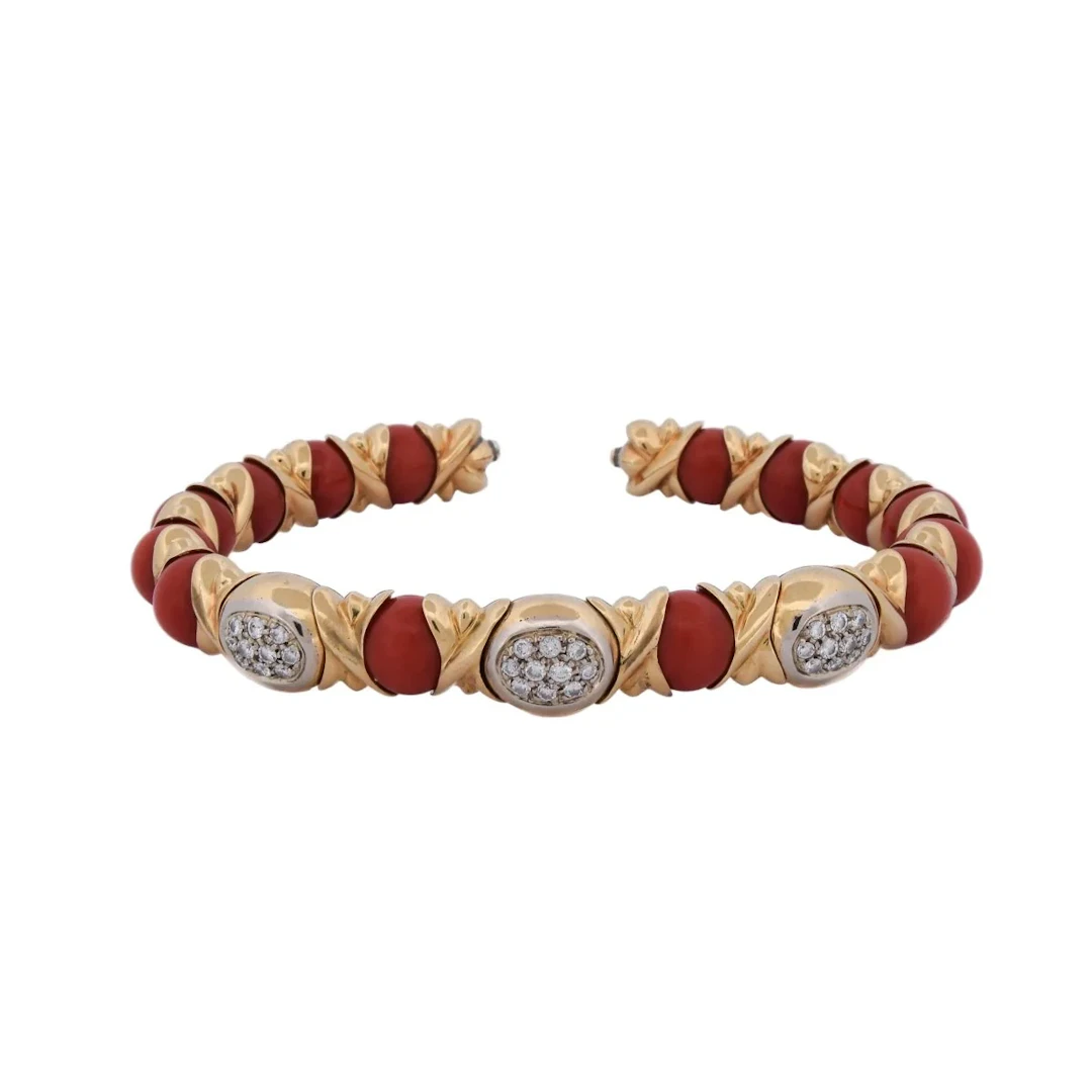 Bracelet Bangle CHANTECLER CAPRI in Yellow gold, Coral and Diamonds
