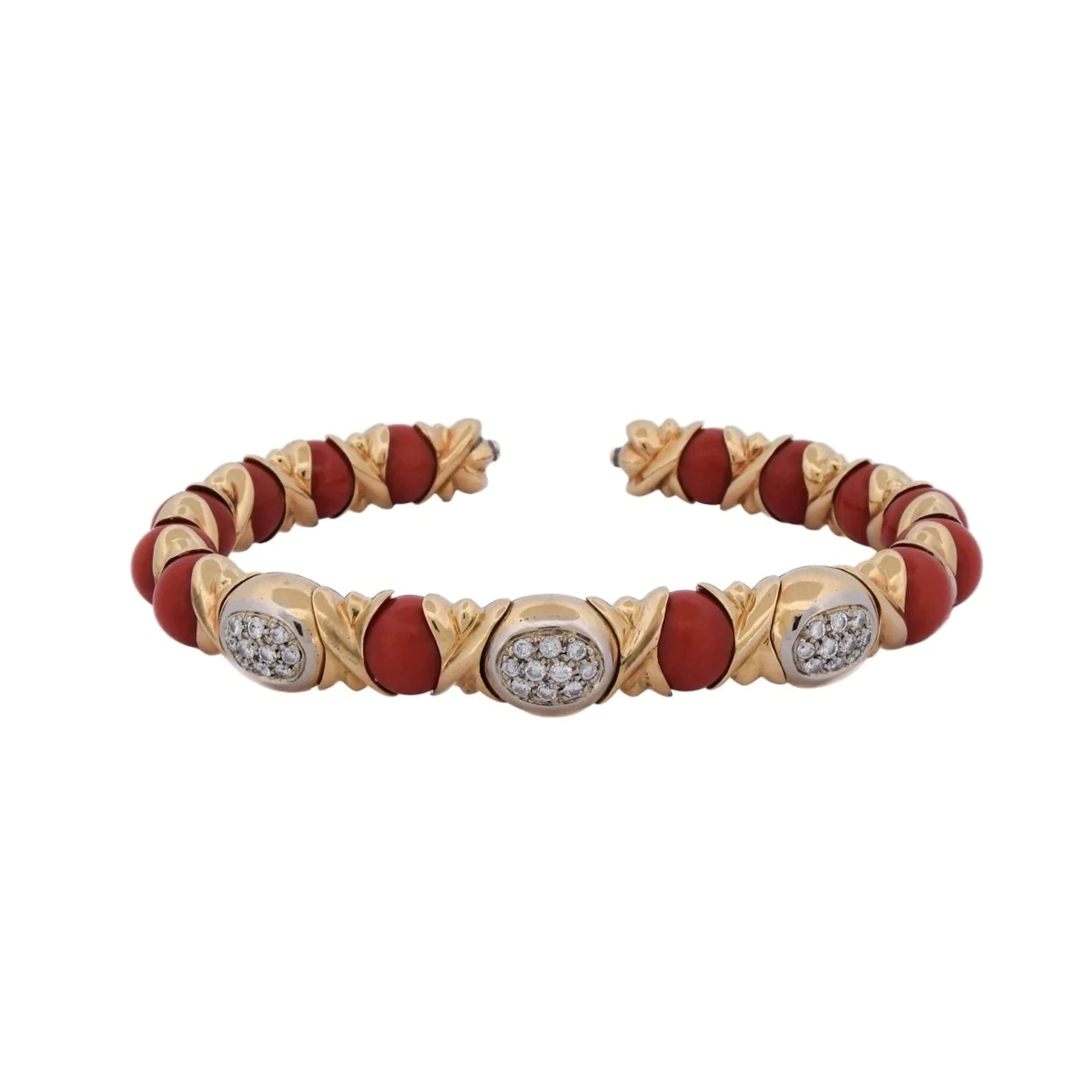 Bracelet Bangle CHANTECLER CAPRI in Yellow gold, Coral and Diamonds
