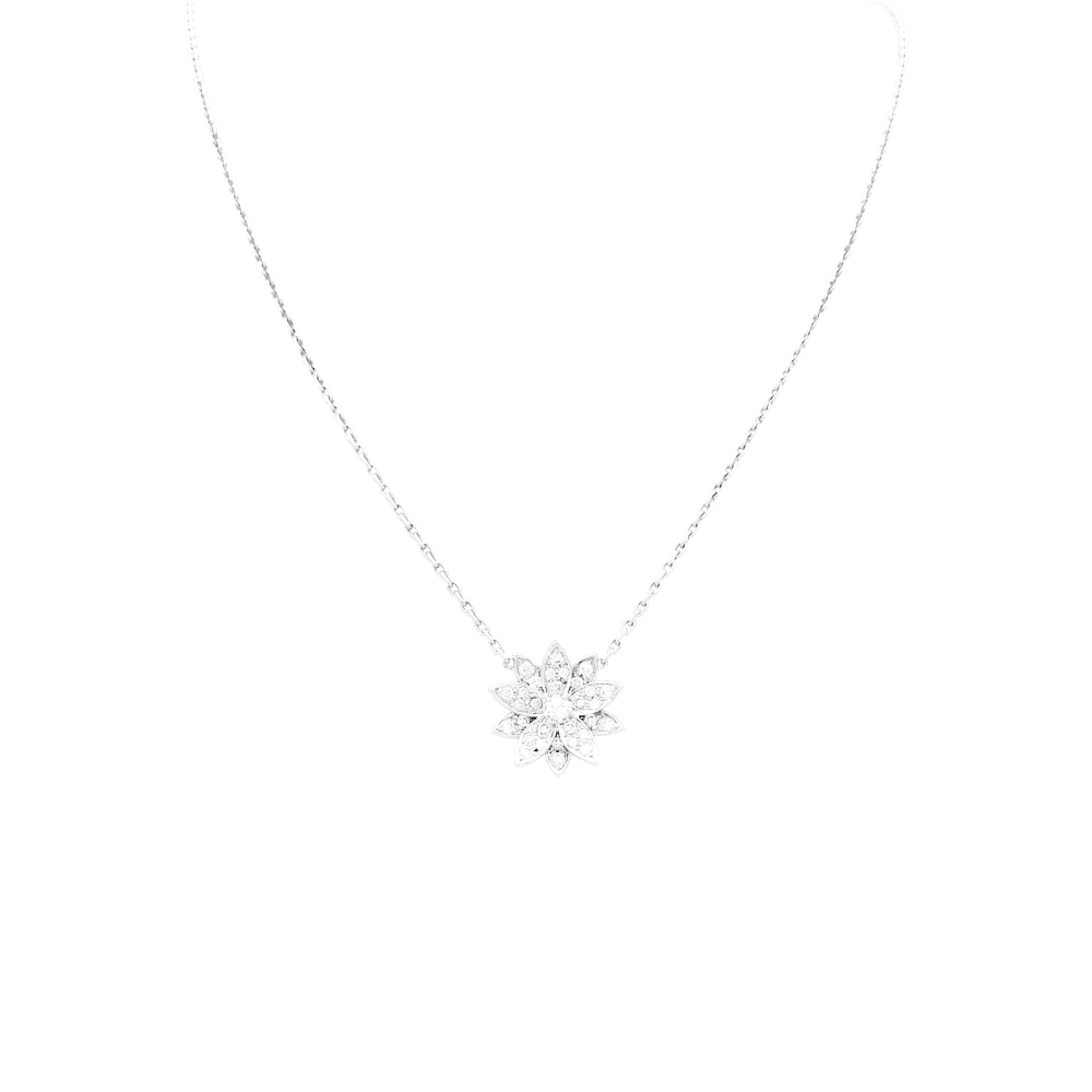 Collier Pendentif VAN CLEEF & ARPELS. "Lotus" en or blanc et diamants