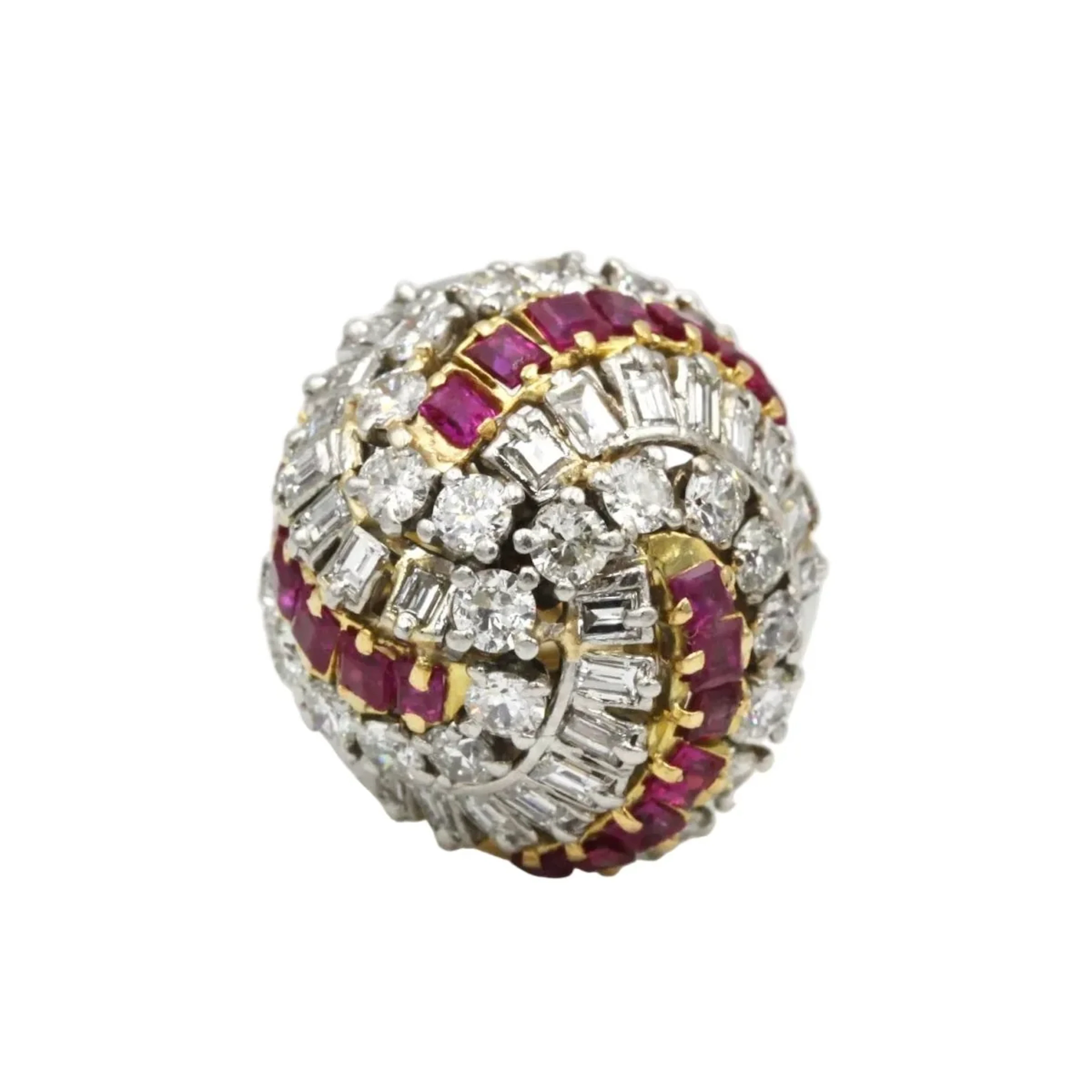 "Dôme" Ring in yellow gold, platinum, rubies, and diamonds
