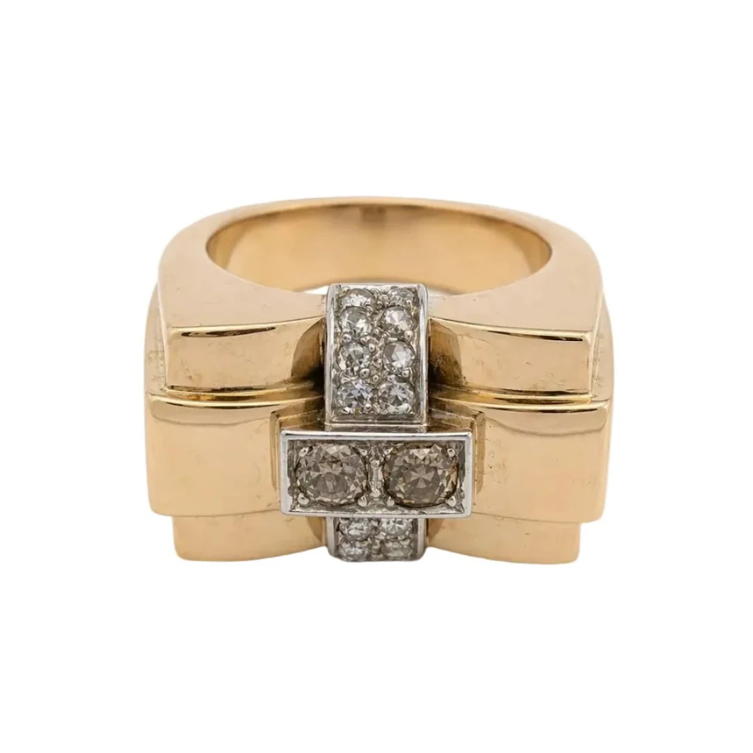 Bague Tank en or blanc, or jaune et diamants