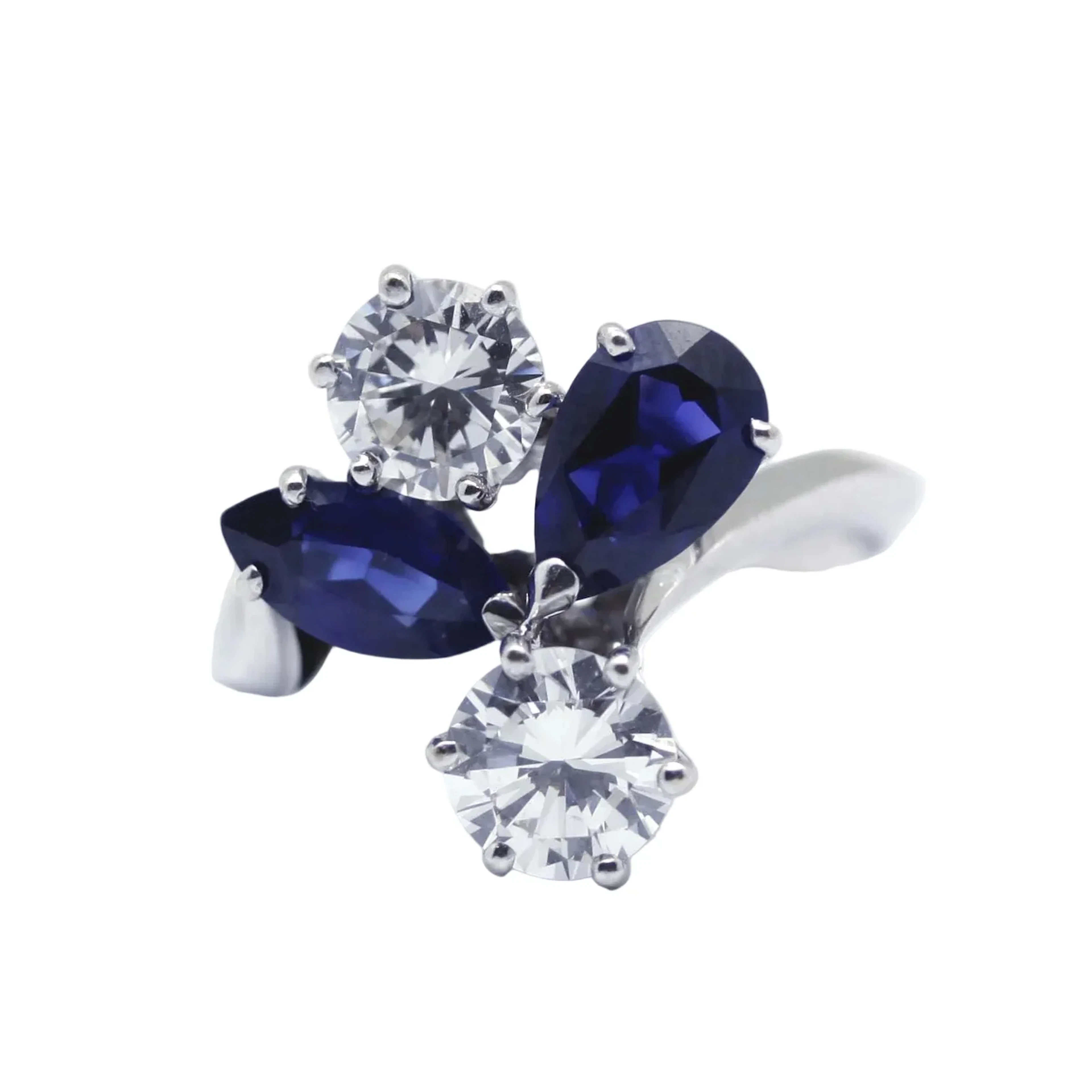 Cocktail Ring in White Gold, Sapphires, and Diamonds