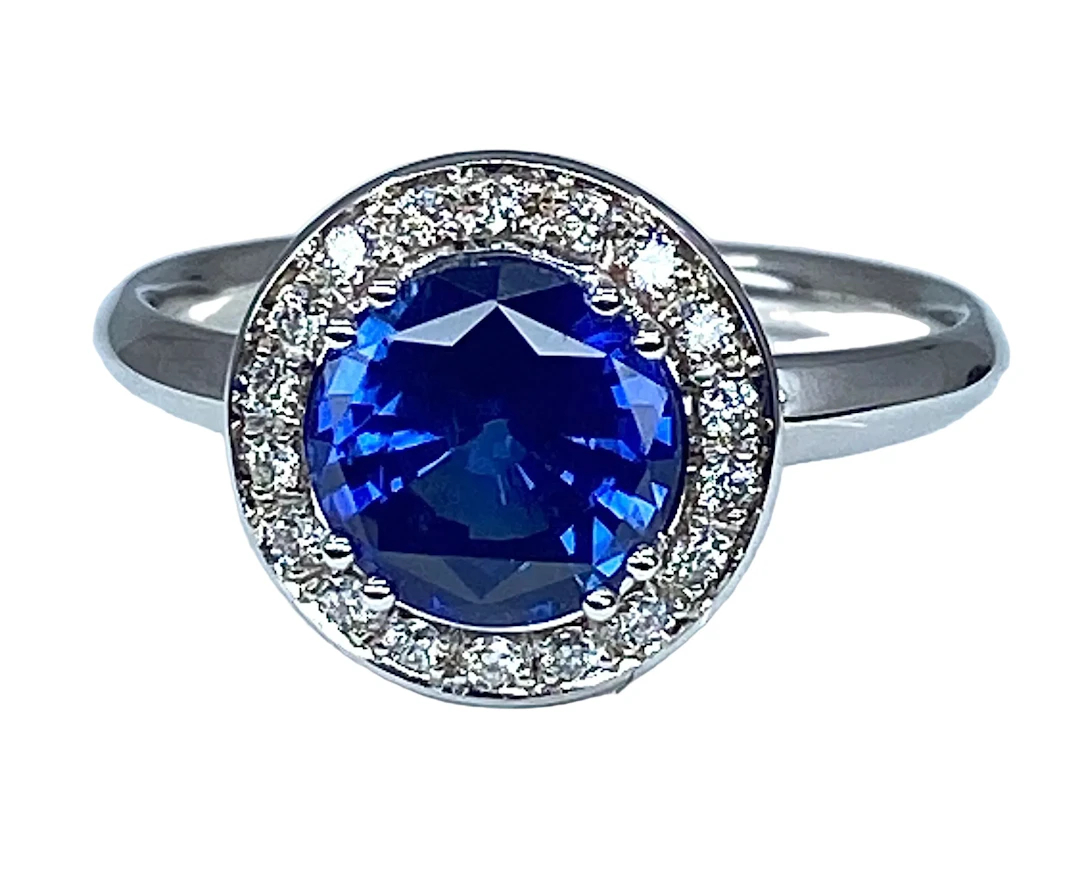 18k White Gold Sapphire and Diamond Engagement Ring