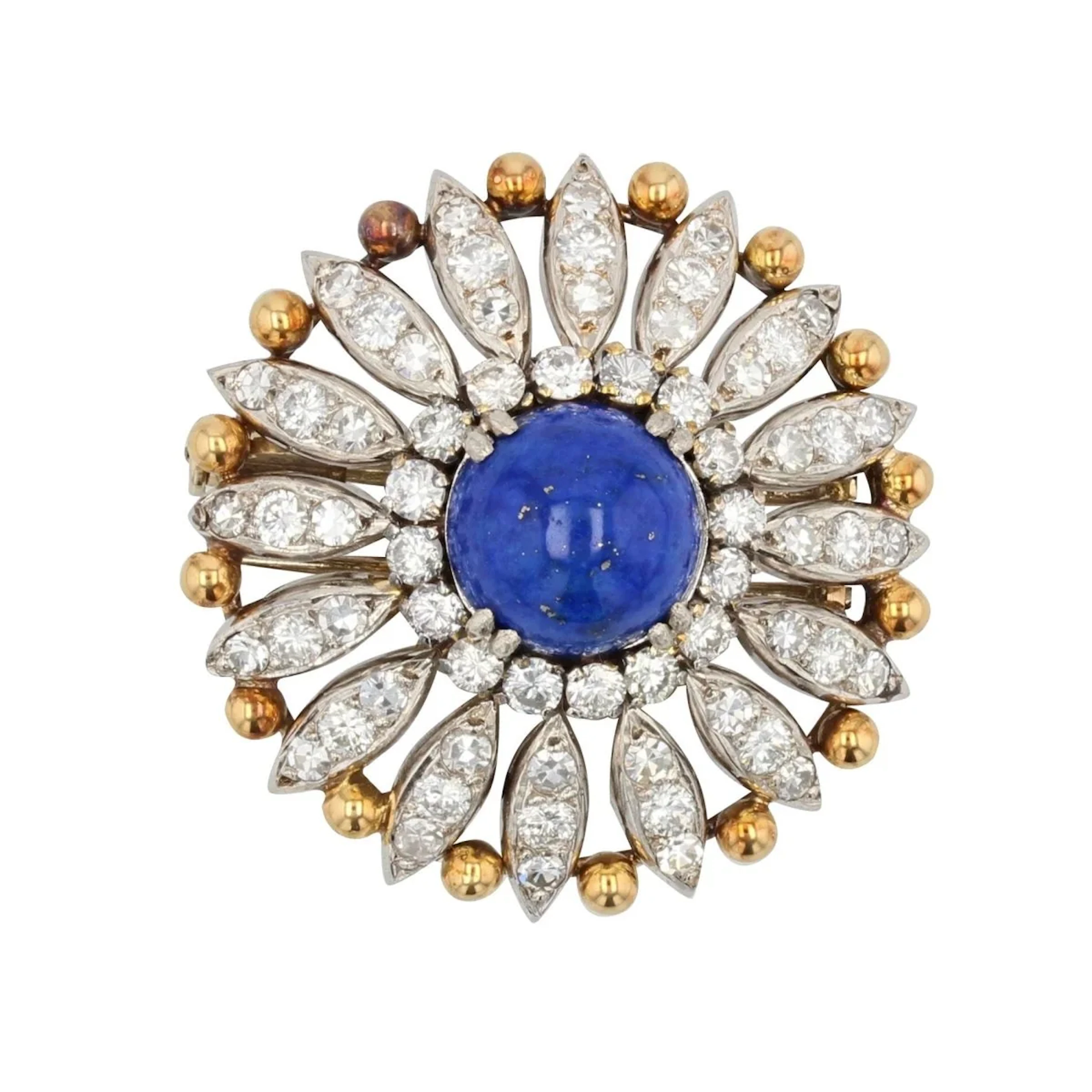 Brooch old lapis lazuli and diamonds