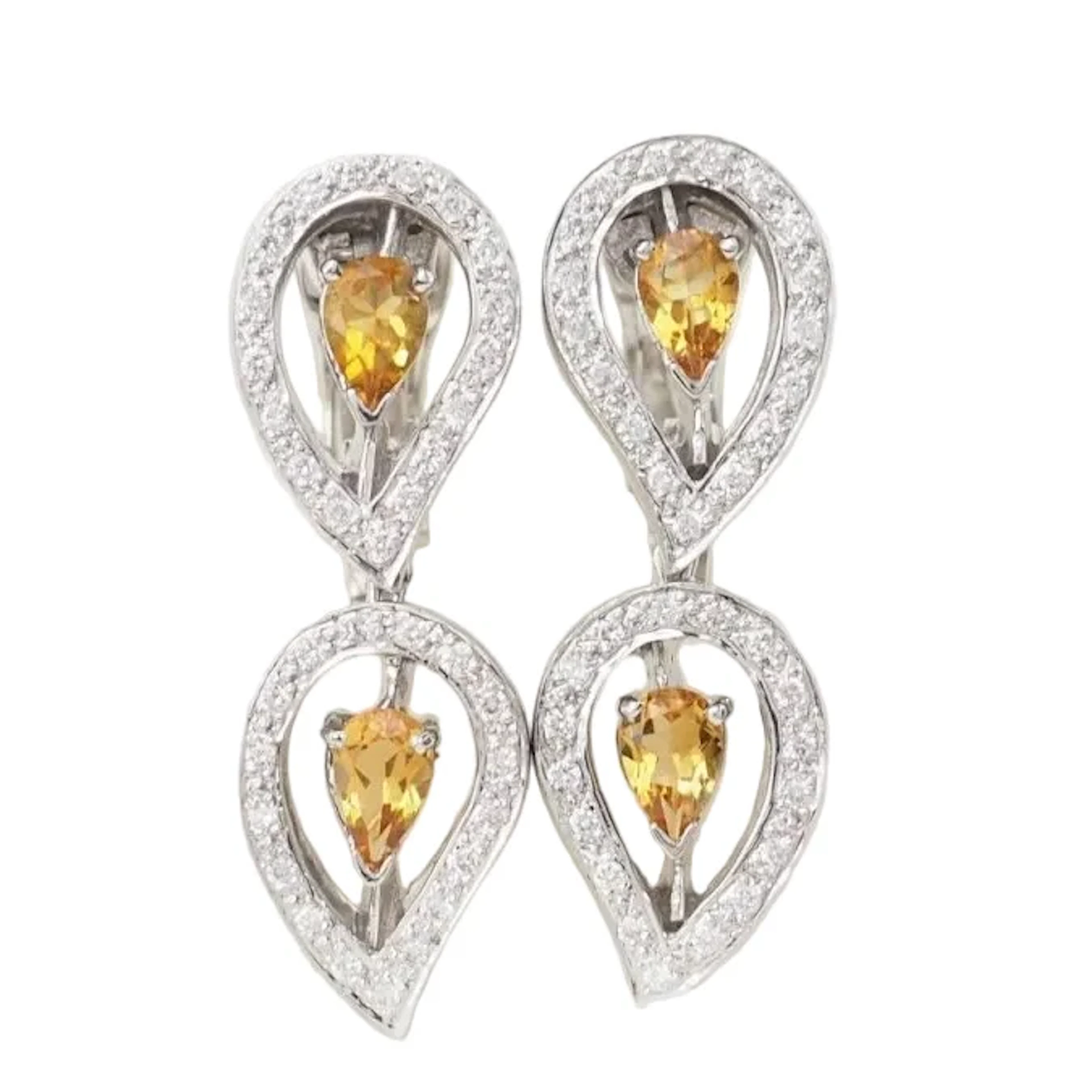 Earrings Pendant in white gold, citrines and diamonds