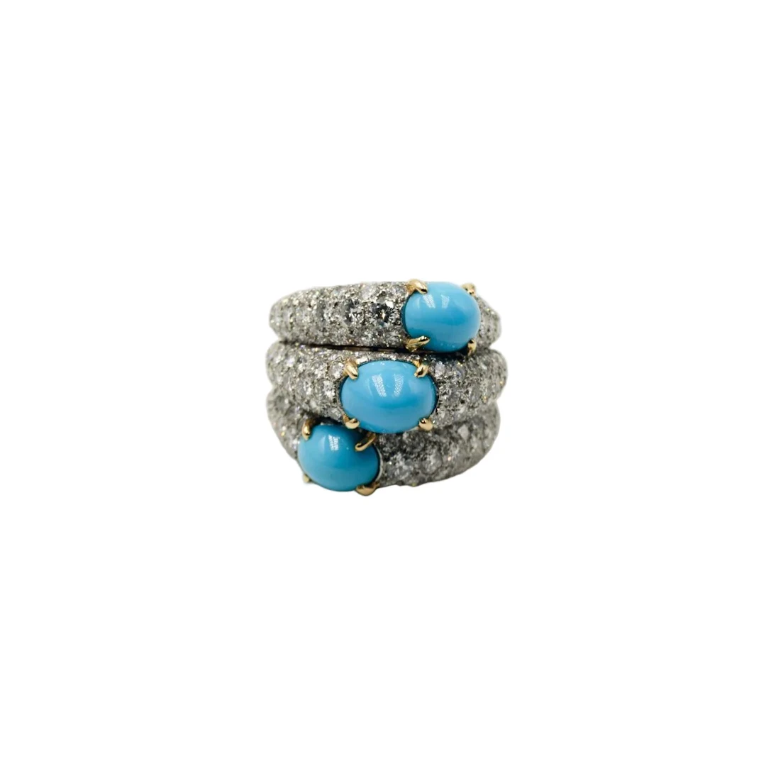 Cartier ring in yellow gold, platinum, turquoise and diamonds