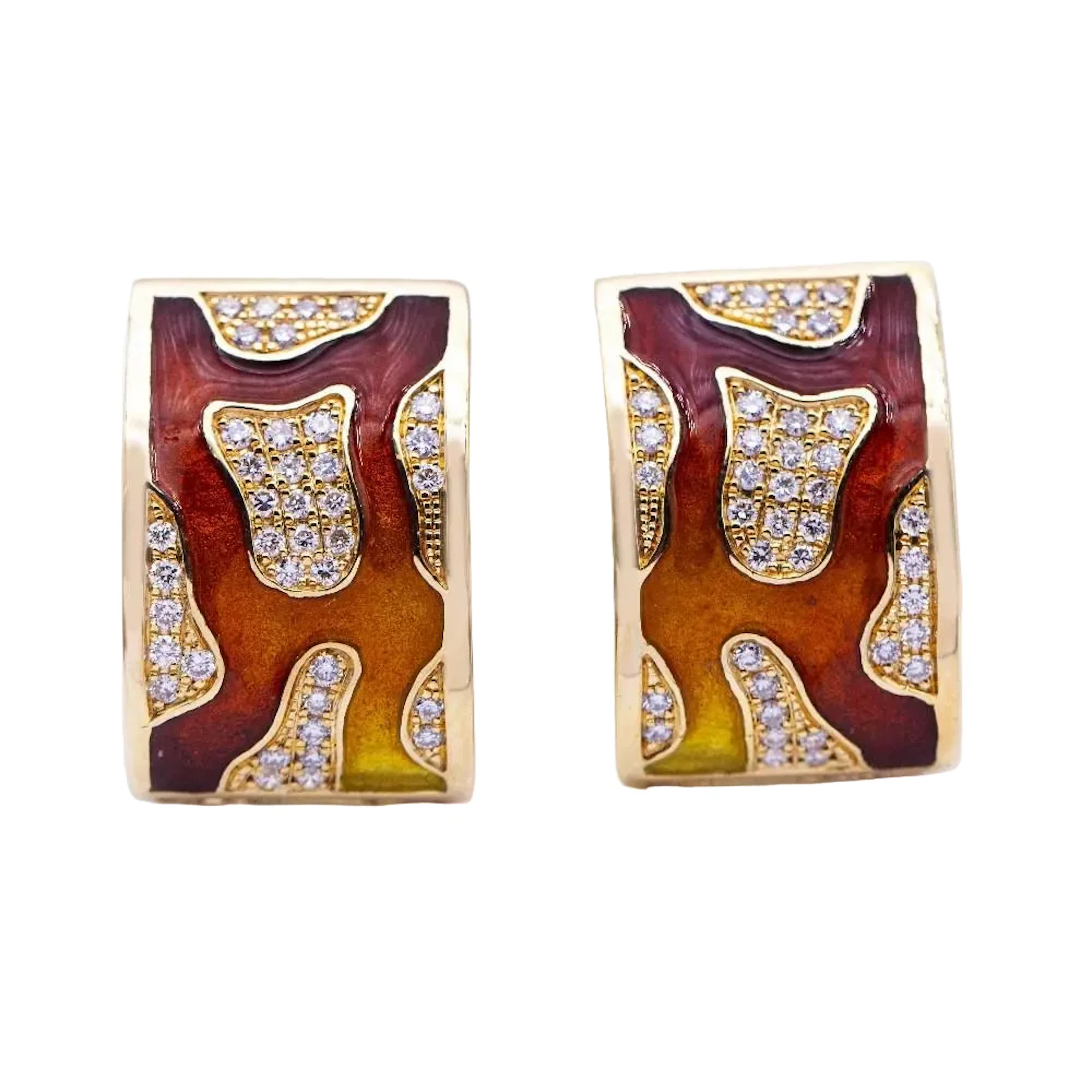Clips Earrings in Yellow gold, Enamel and Diamonds