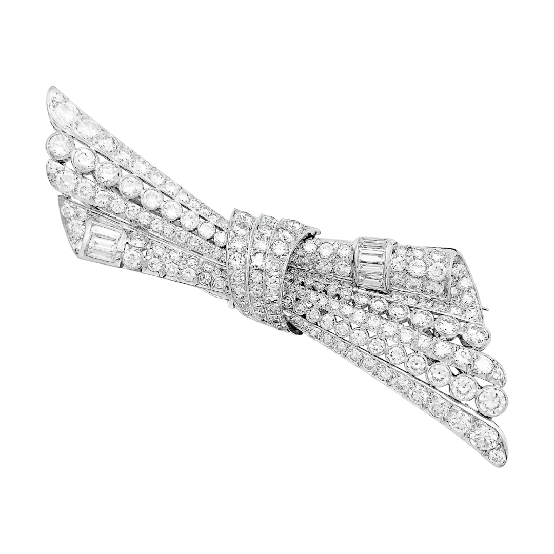 Broche Double-Clip en or blanc, platine et diamants