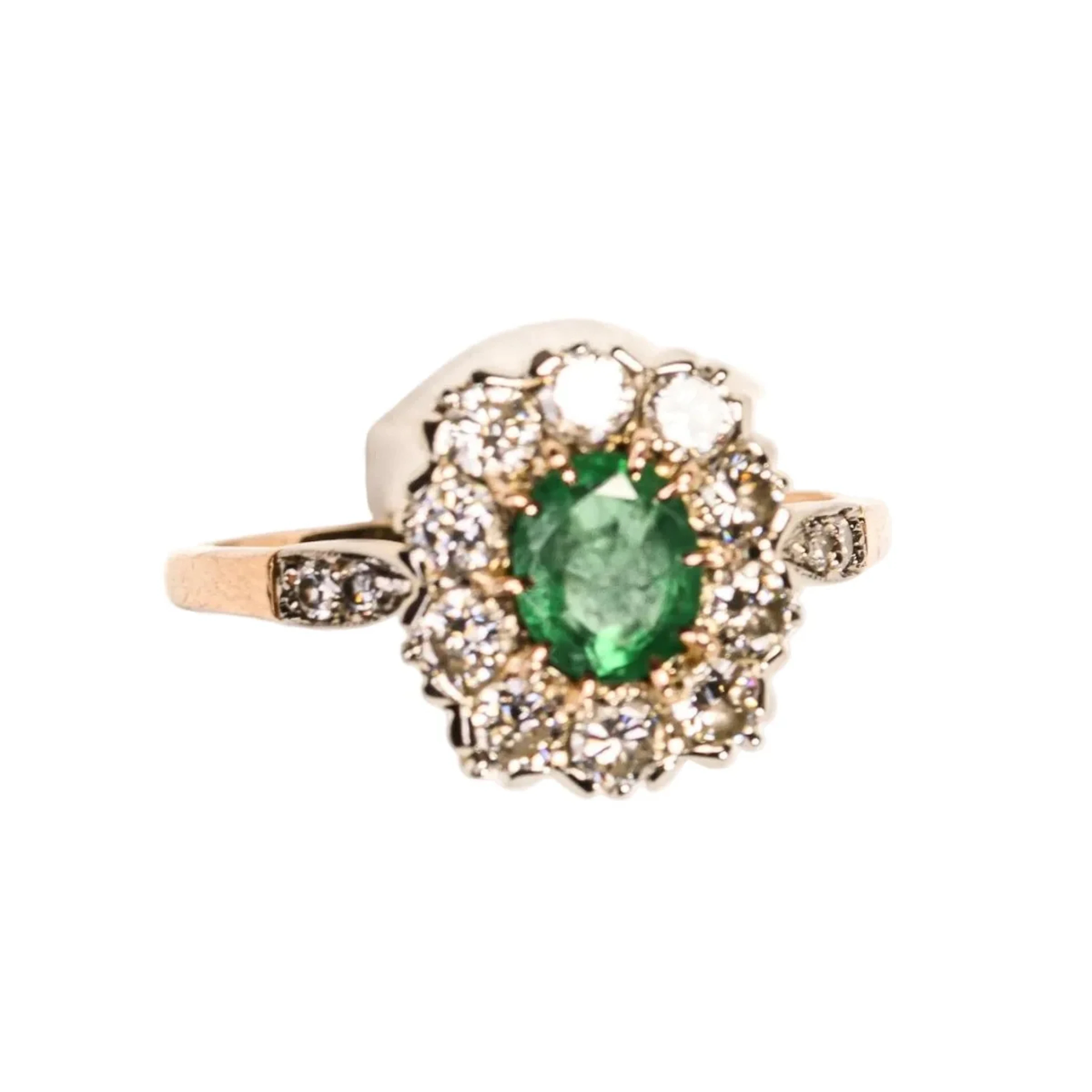 Marguerite Ring in Rose Gold, Emerald, and Diamonds