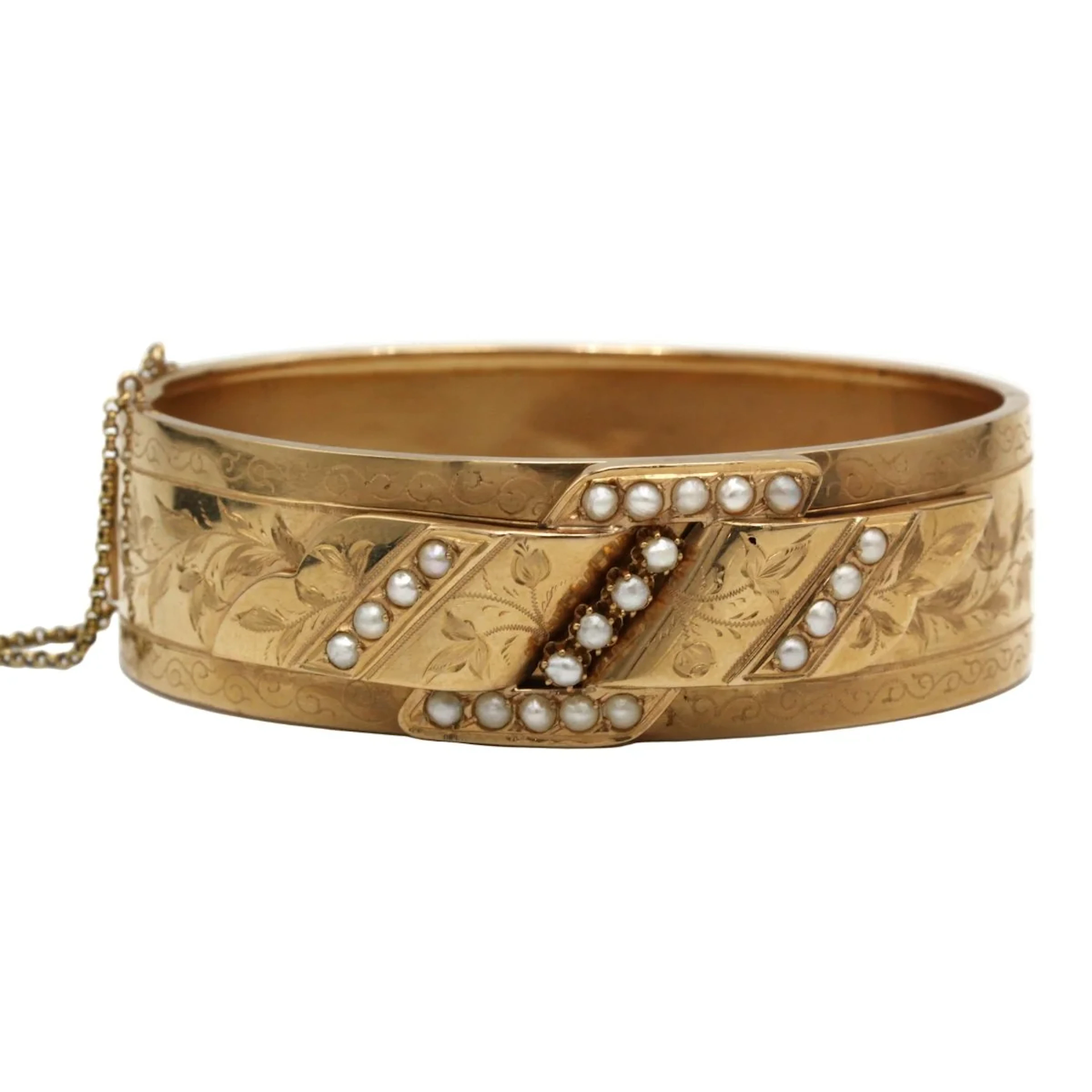 Slave Cuff Bracelet - Yellow Gold & Half Pearls