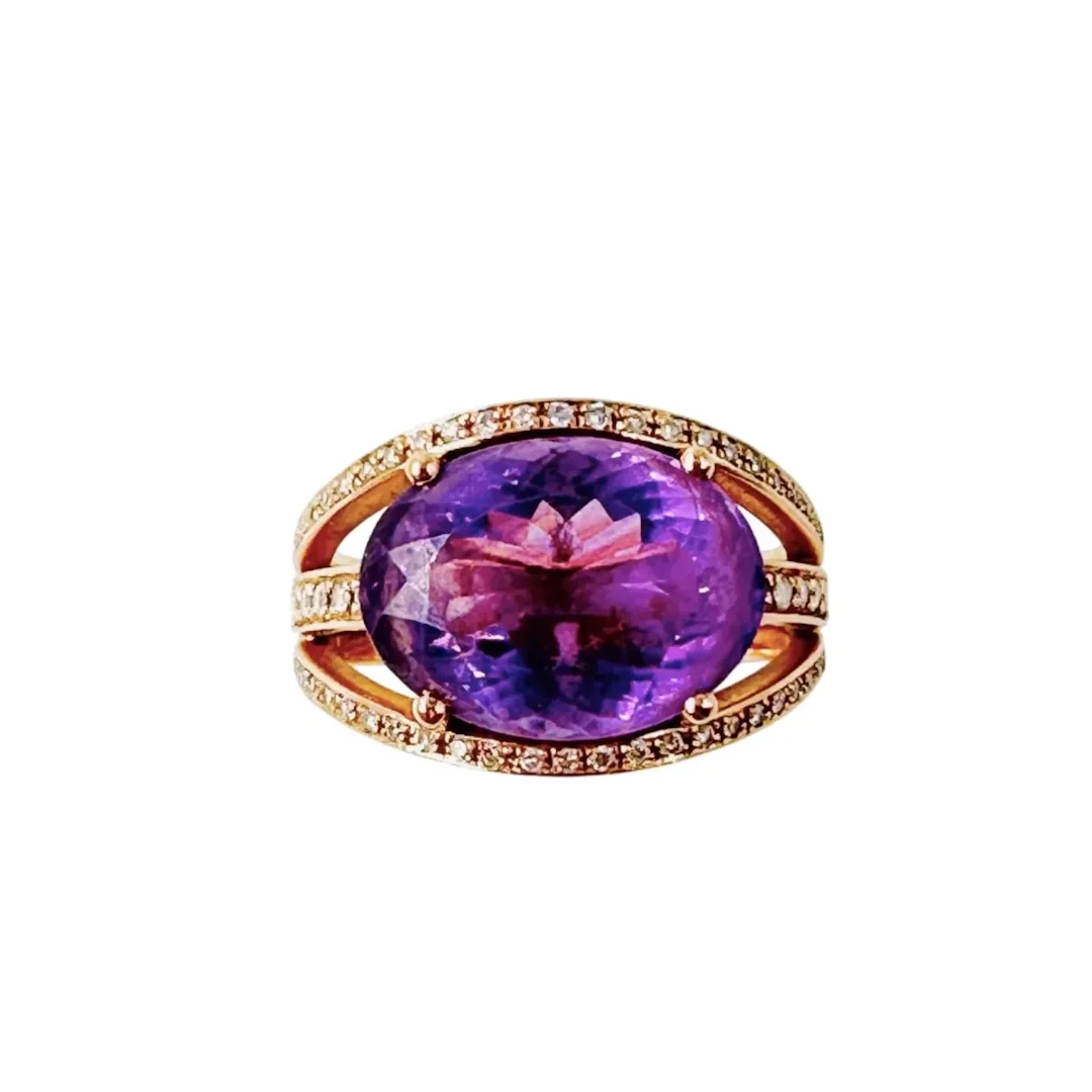 Cocktail Ring in Rose gold, Amethyst, and Diamonds