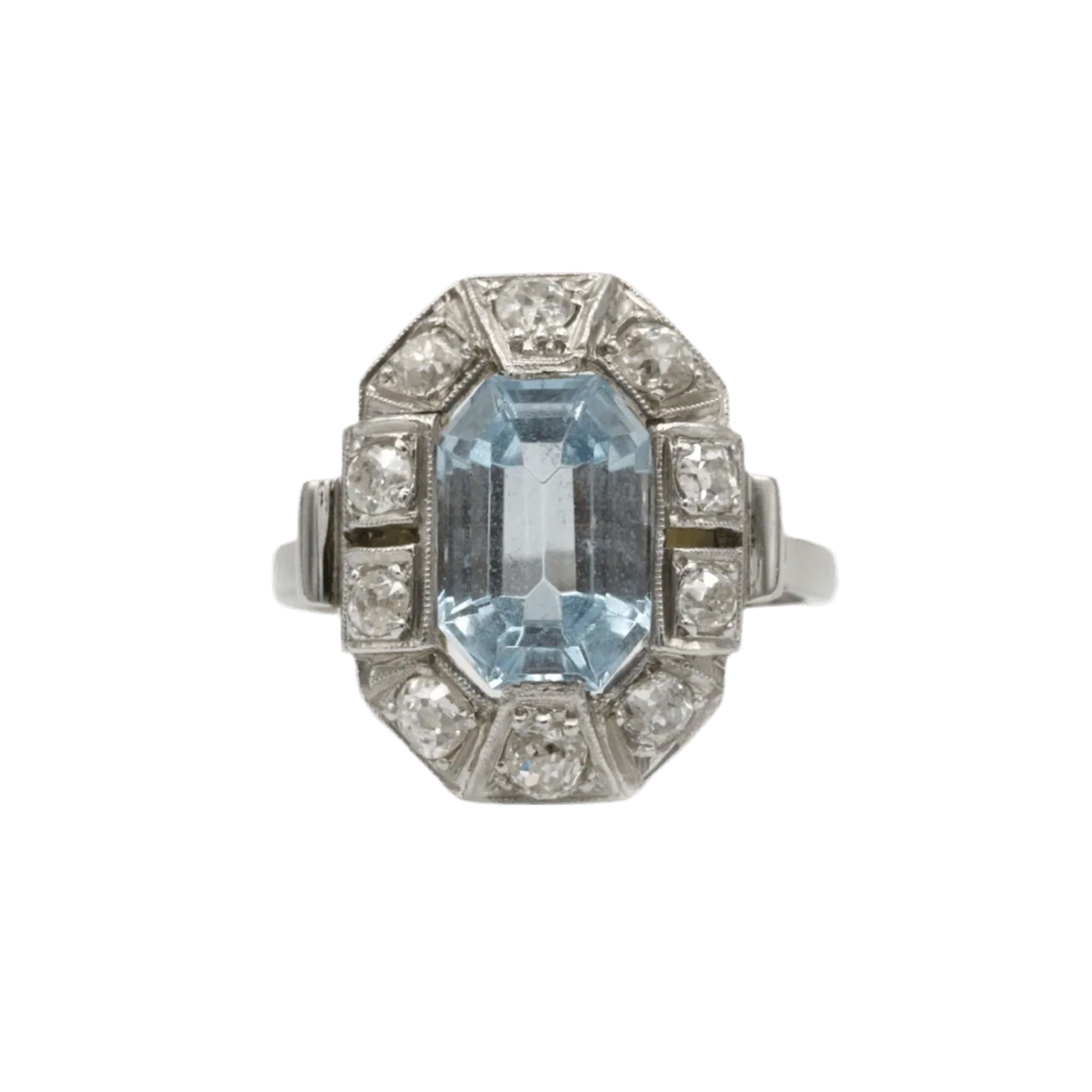 Entourage ring in platinum, aquamarine and diamonds