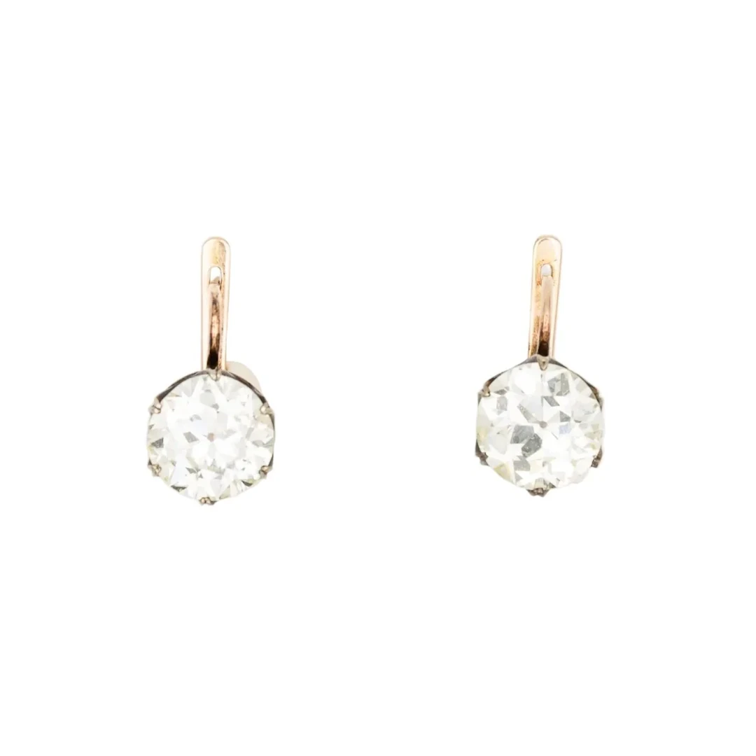 Lever-back earrings in Rose gold, Silver and Diamonds
