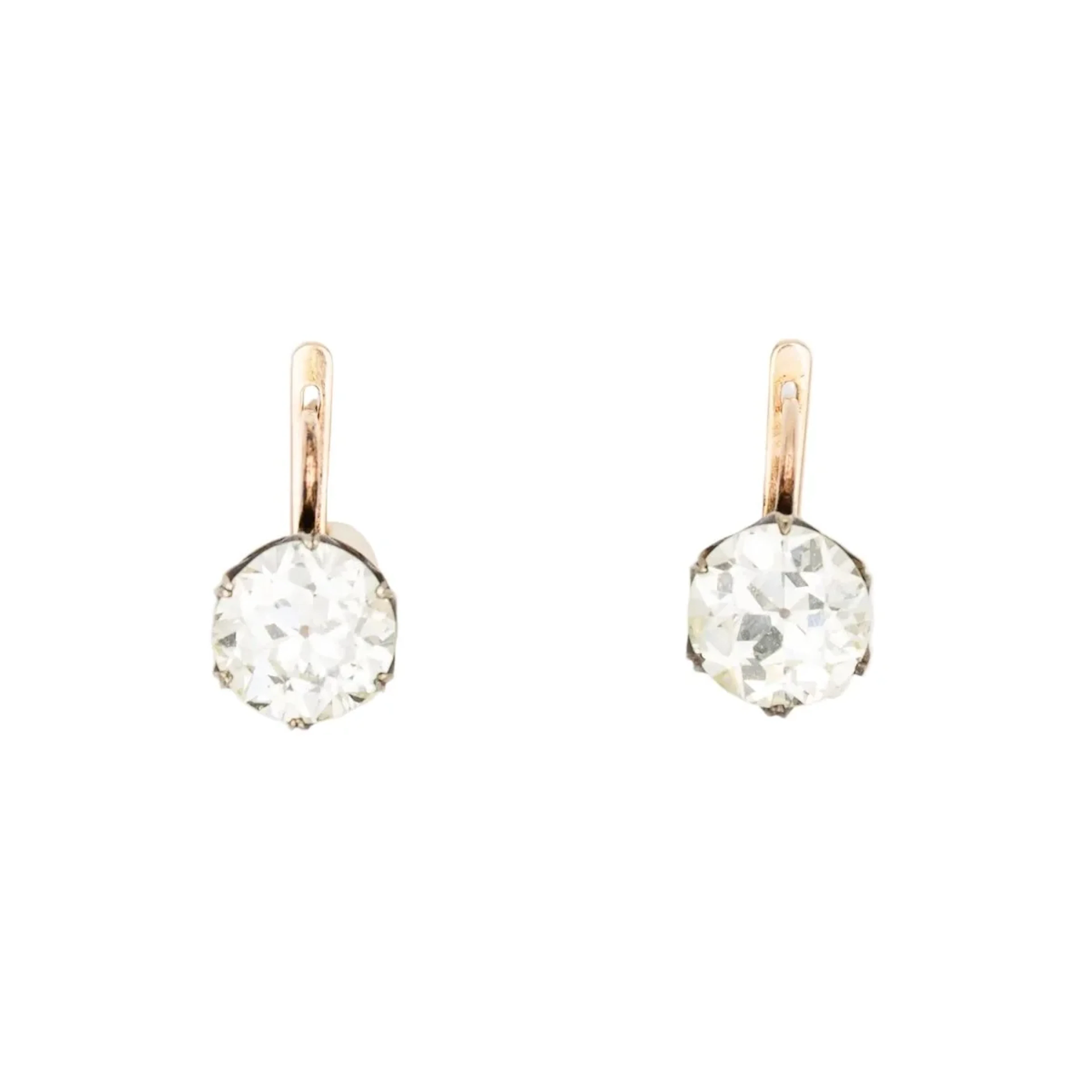 Lever-back earrings in Rose gold, Silver and Diamonds