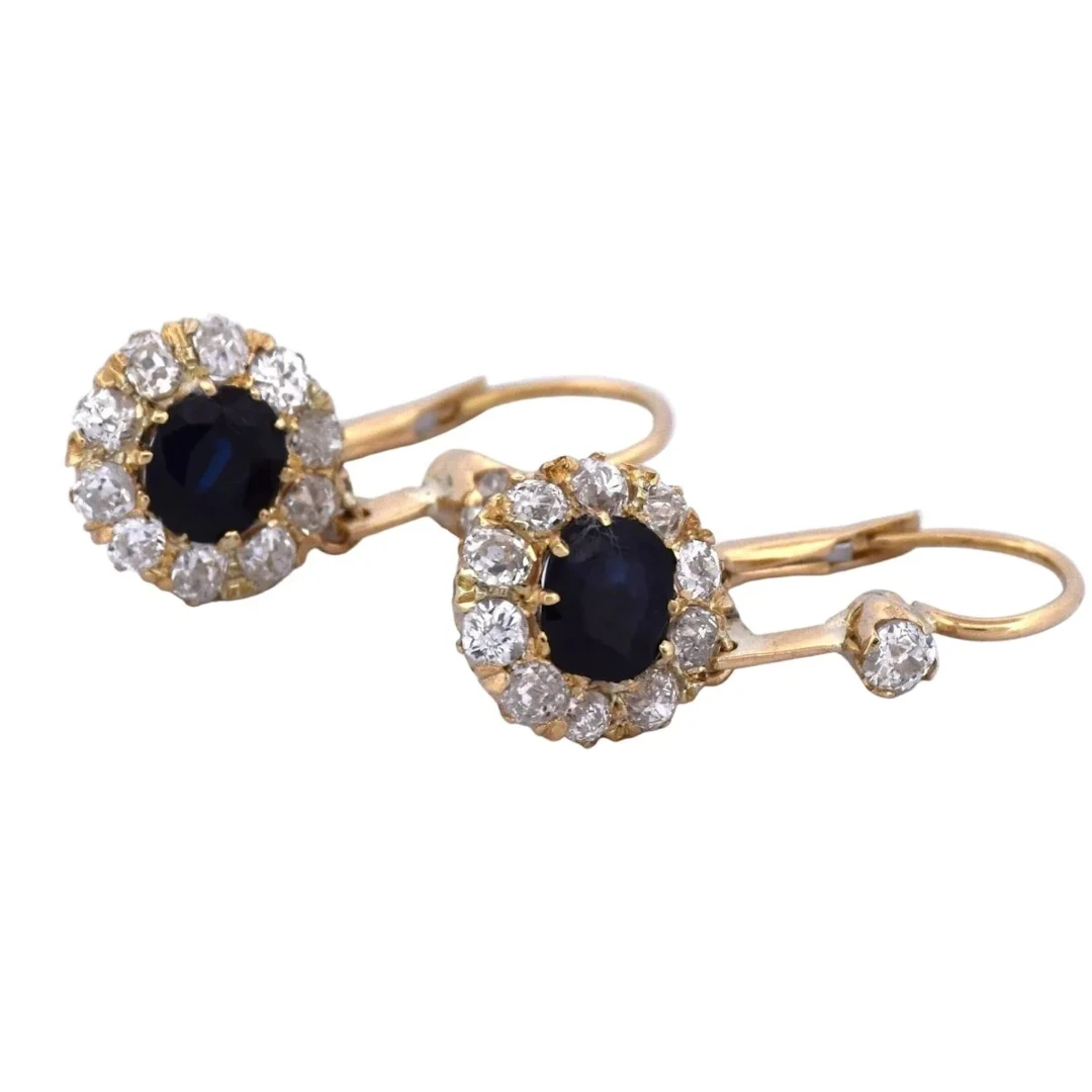 Earrings Sleeper in yellow gold, sapphires and diamonds