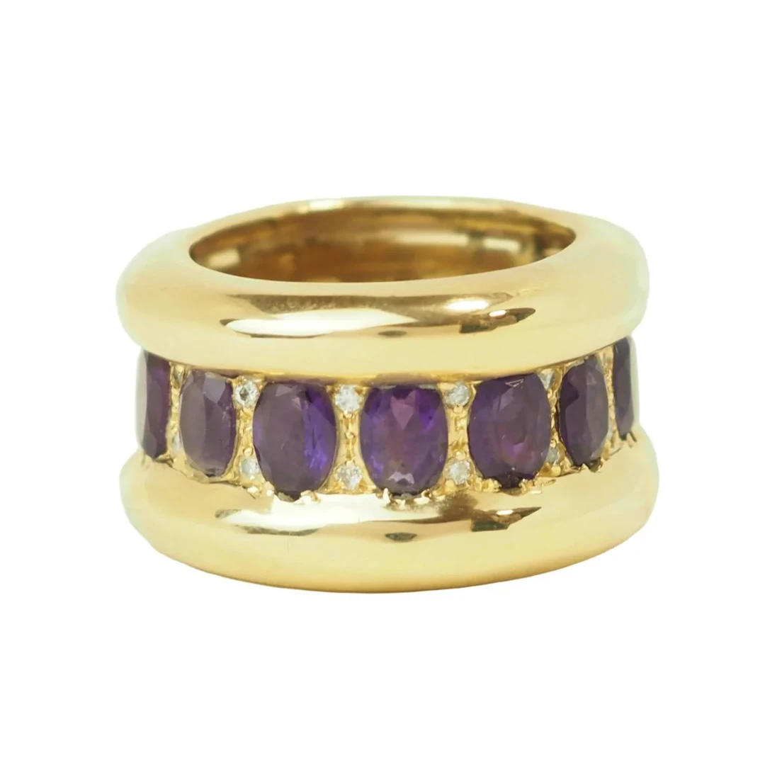 Yellow Gold Cocktail Ring with Amethysts and Diamonds