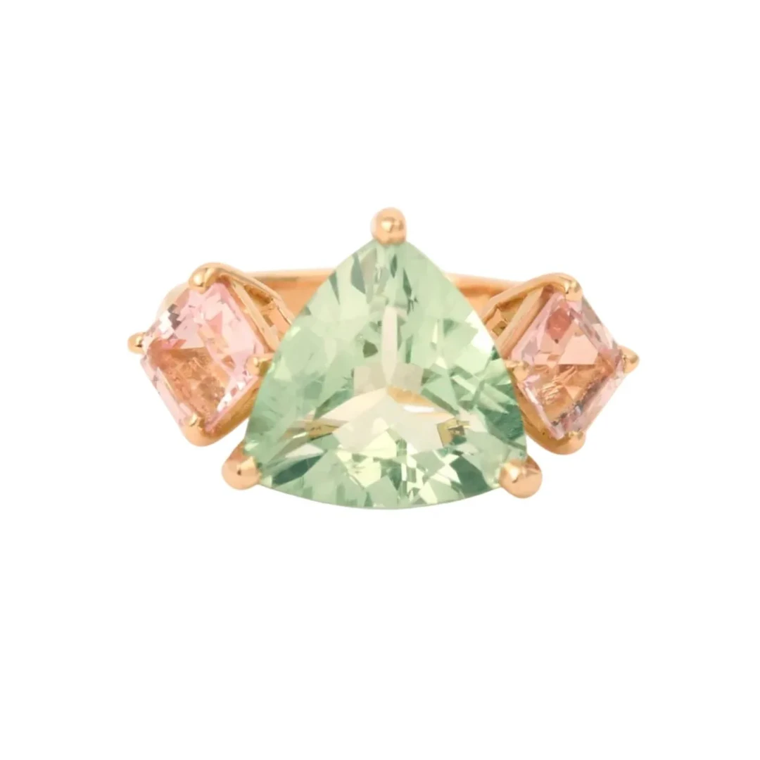Rose Gold Trilogy Ring, Beryl and Morganites