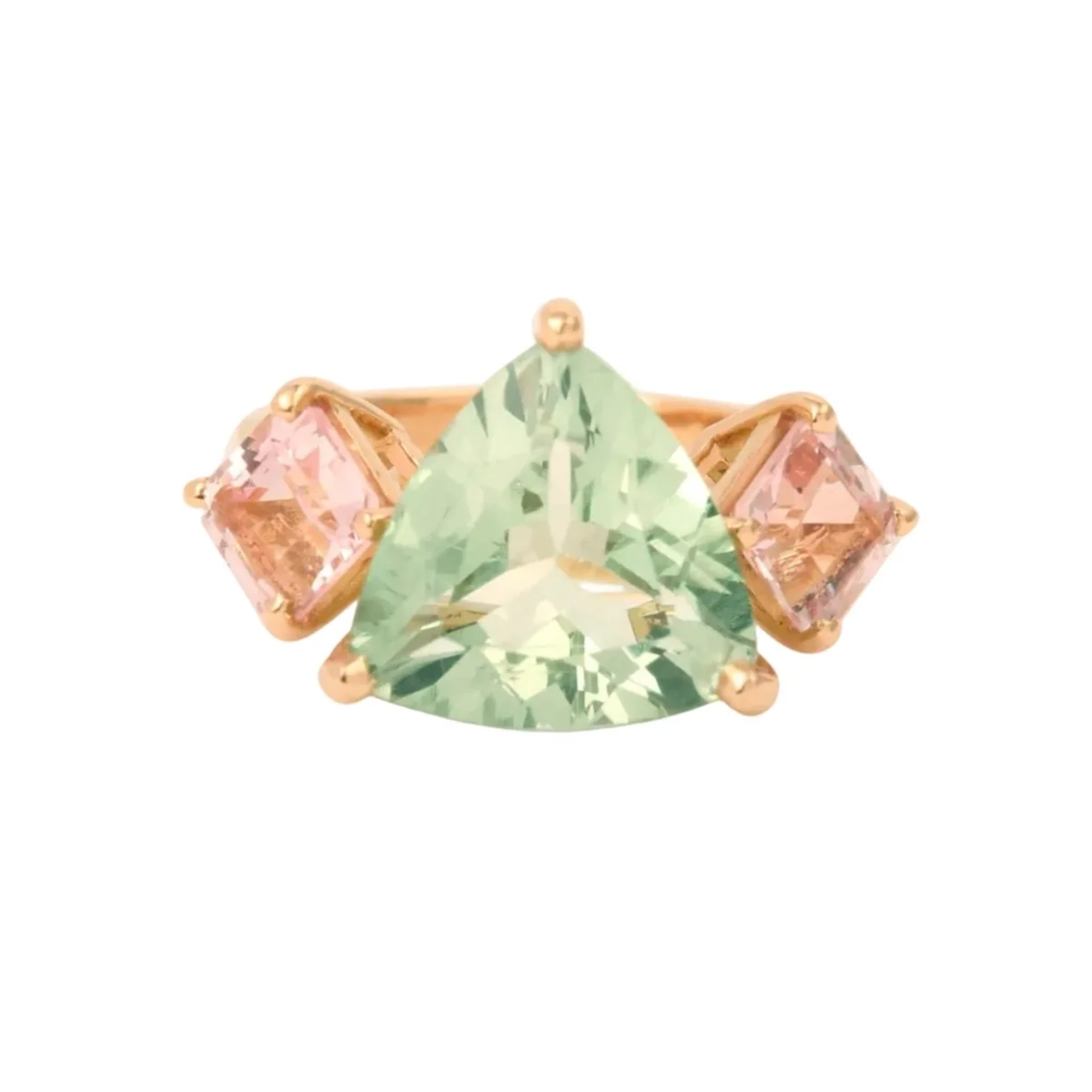 Rose Gold Trilogy Ring, Beryl and Morganites