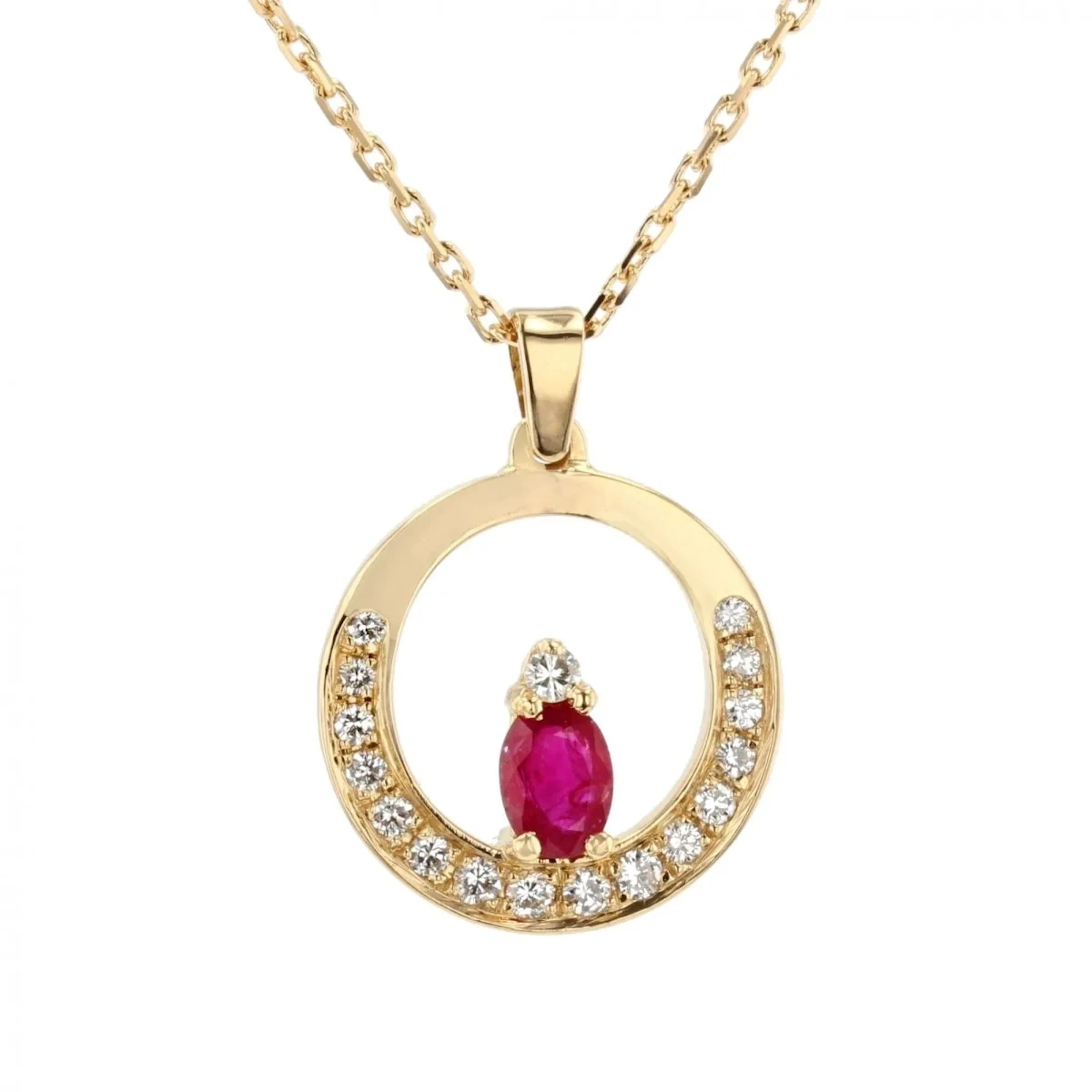 Yellow Gold Necklace with Ruby and Diamond Pendant
