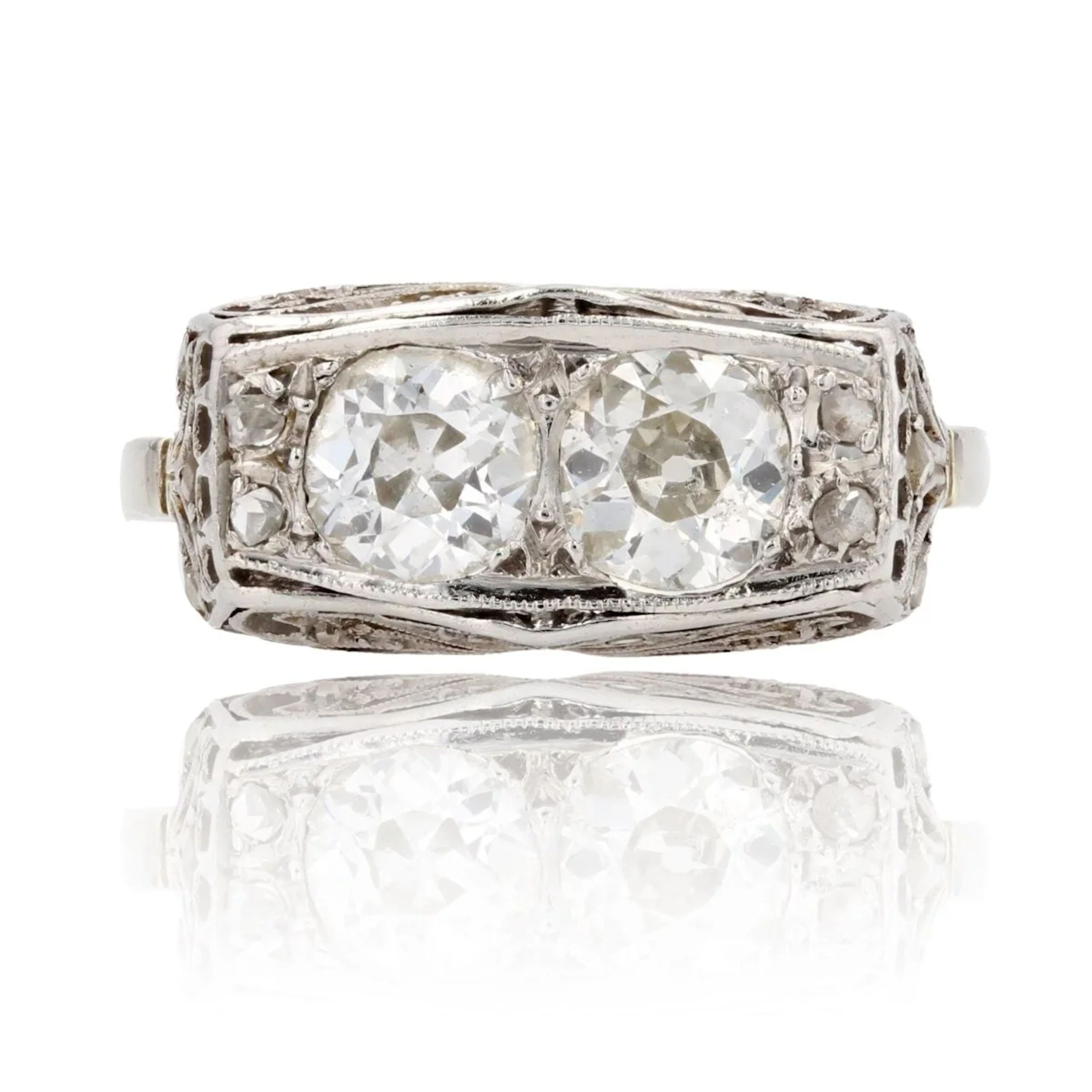 Bague Toi & Moi en or blanc, platine et diamants