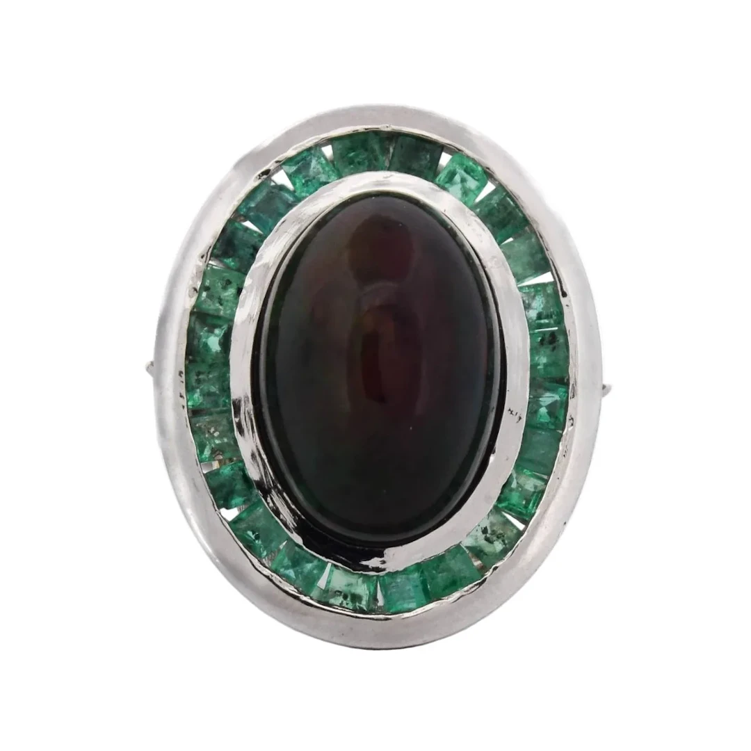 Cocktail Ring in Platinum, Opal, and Emeralds