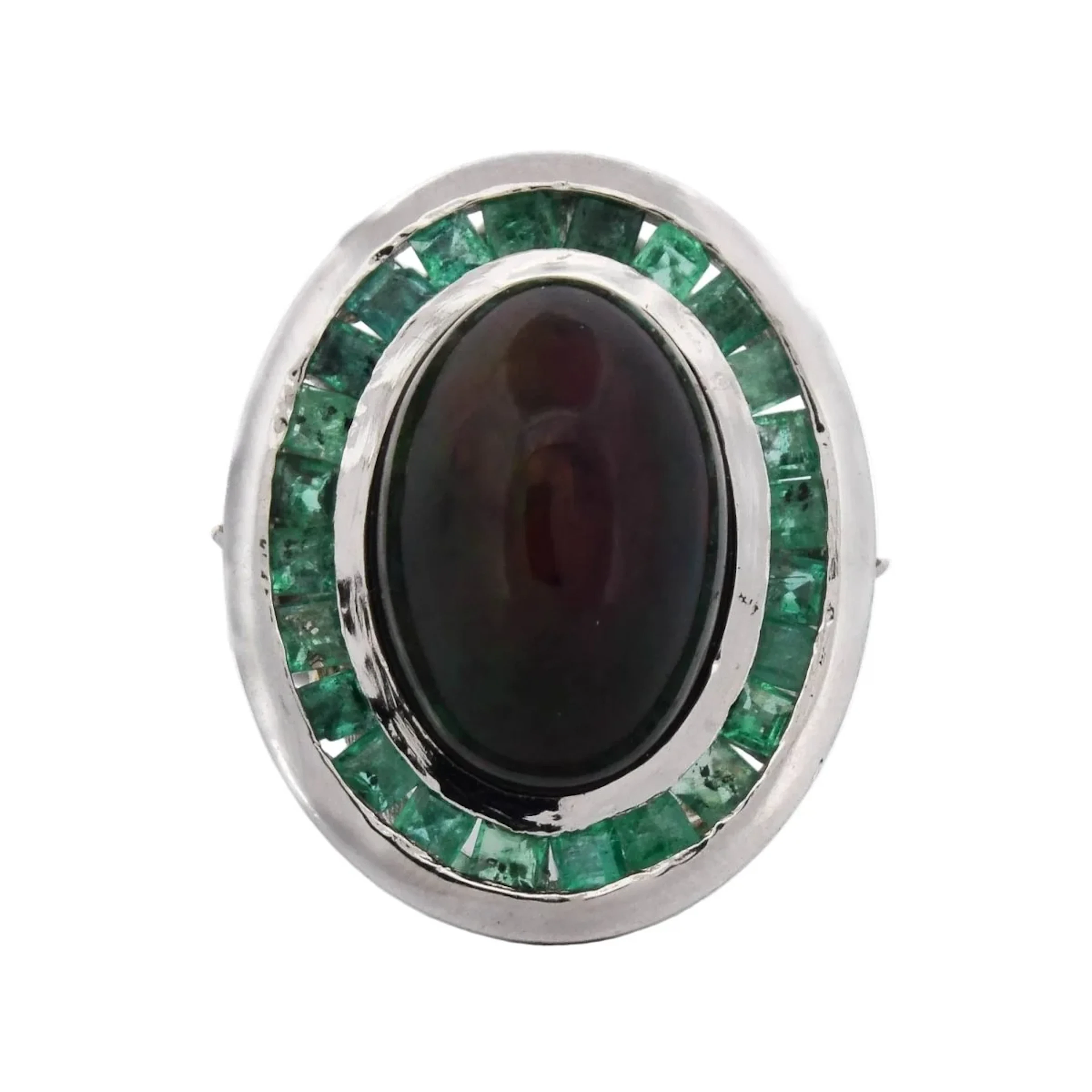 Cocktail Ring in Platinum, Opal, and Emeralds