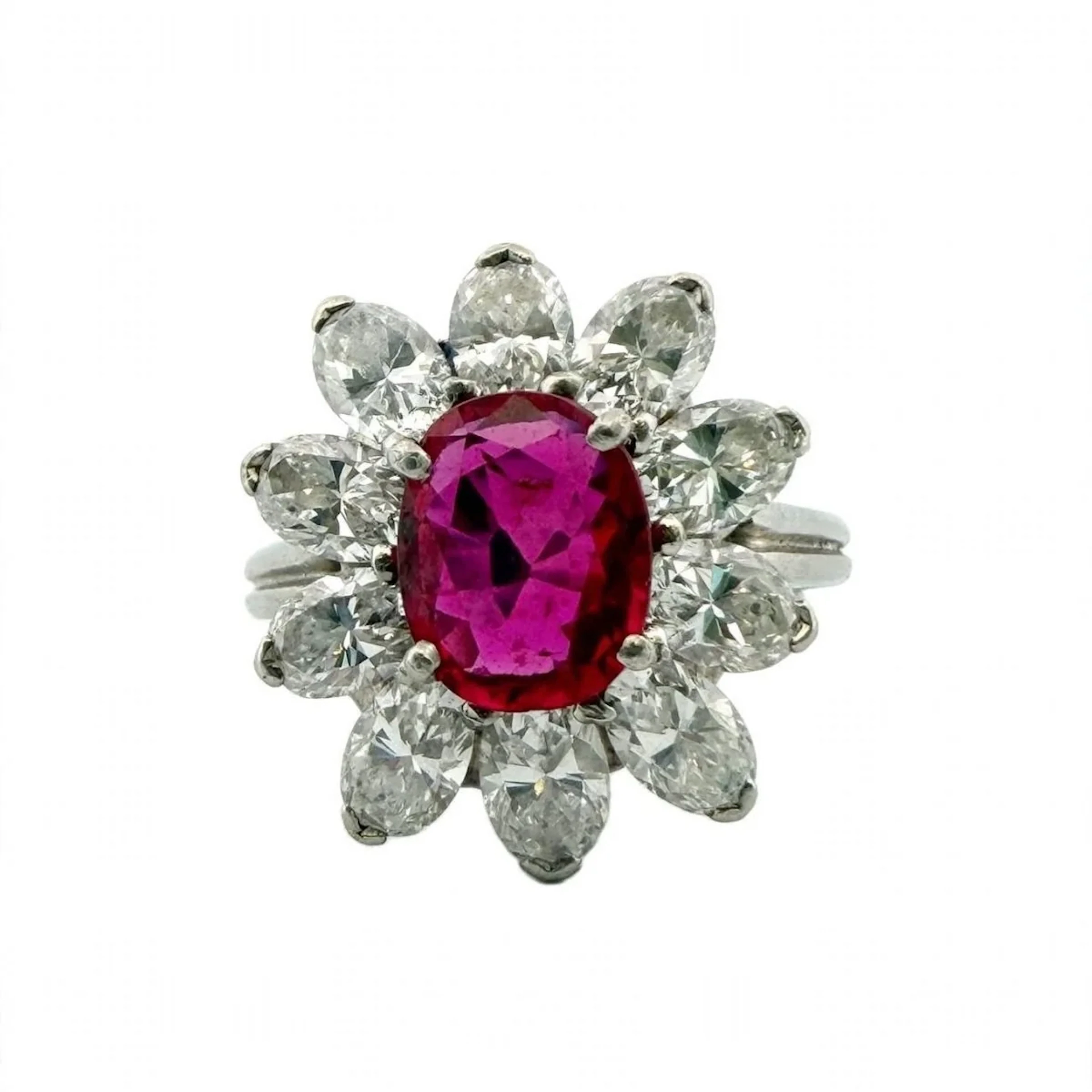 Marguerite Ring in Platinum, Ruby, and Diamonds