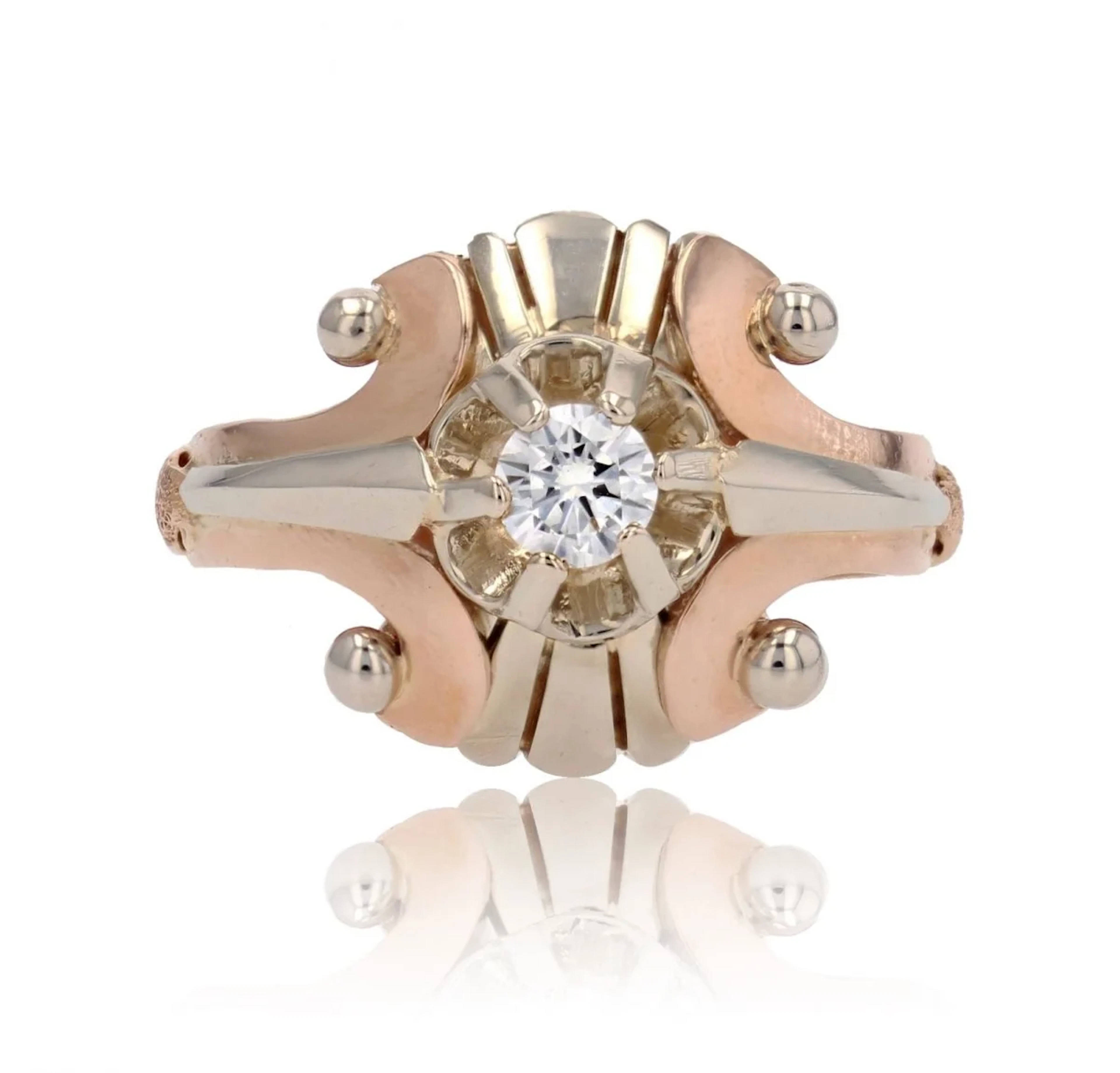Dome ring in rose gold, white gold, pearls and diamond