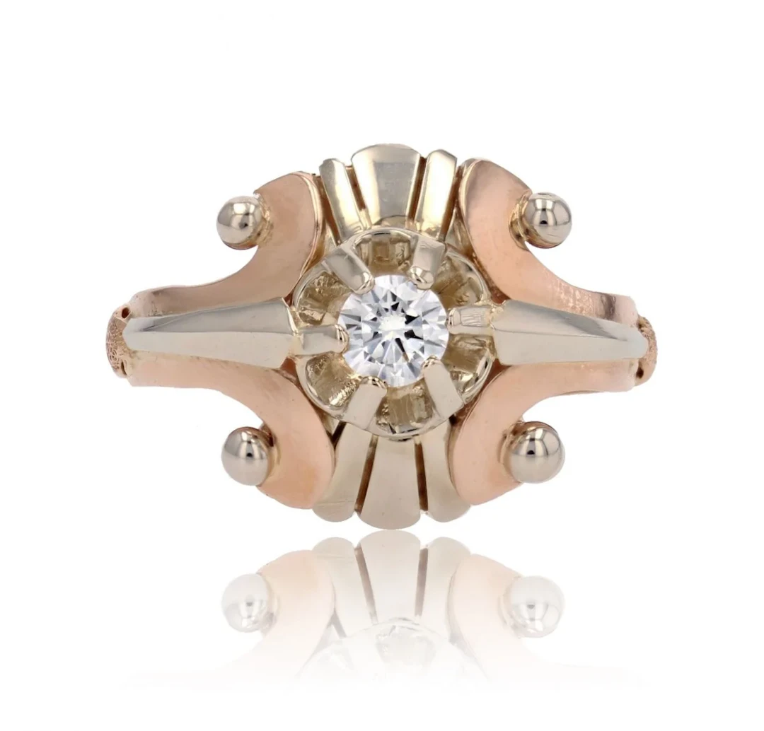 Dome ring in rose gold, white gold, pearls and diamond