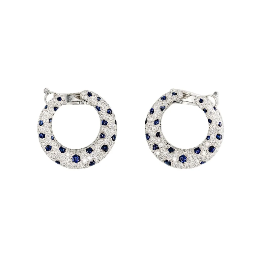 CARTIER "Panther" hoop earrings in Platinum, Sapphires, and Diamonds