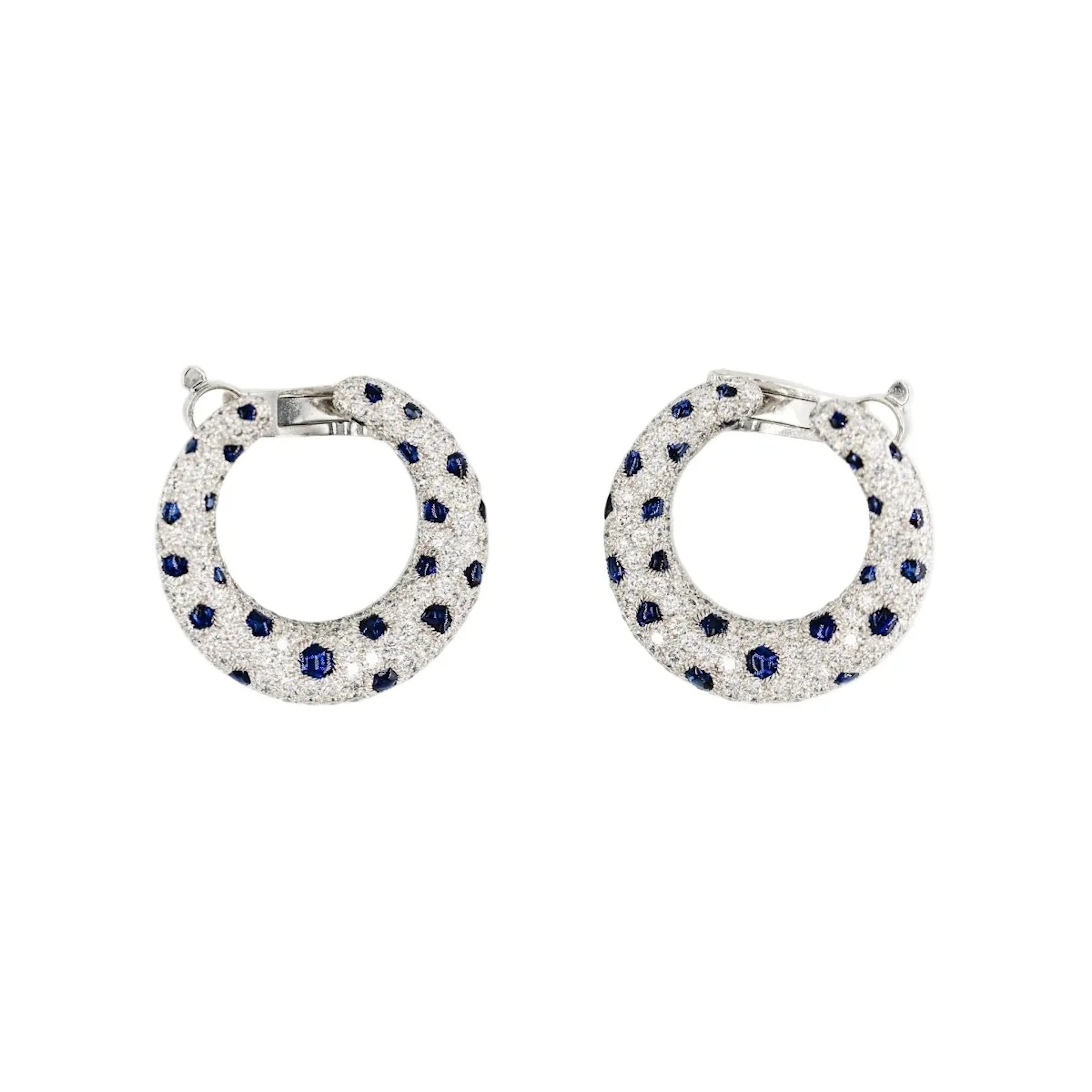 CARTIER "Panther" hoop earrings in Platinum, Sapphires, and Diamonds