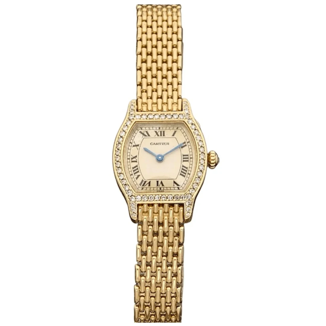 CARTIER "Tortue" watch in yellow gold, steel and diamonds