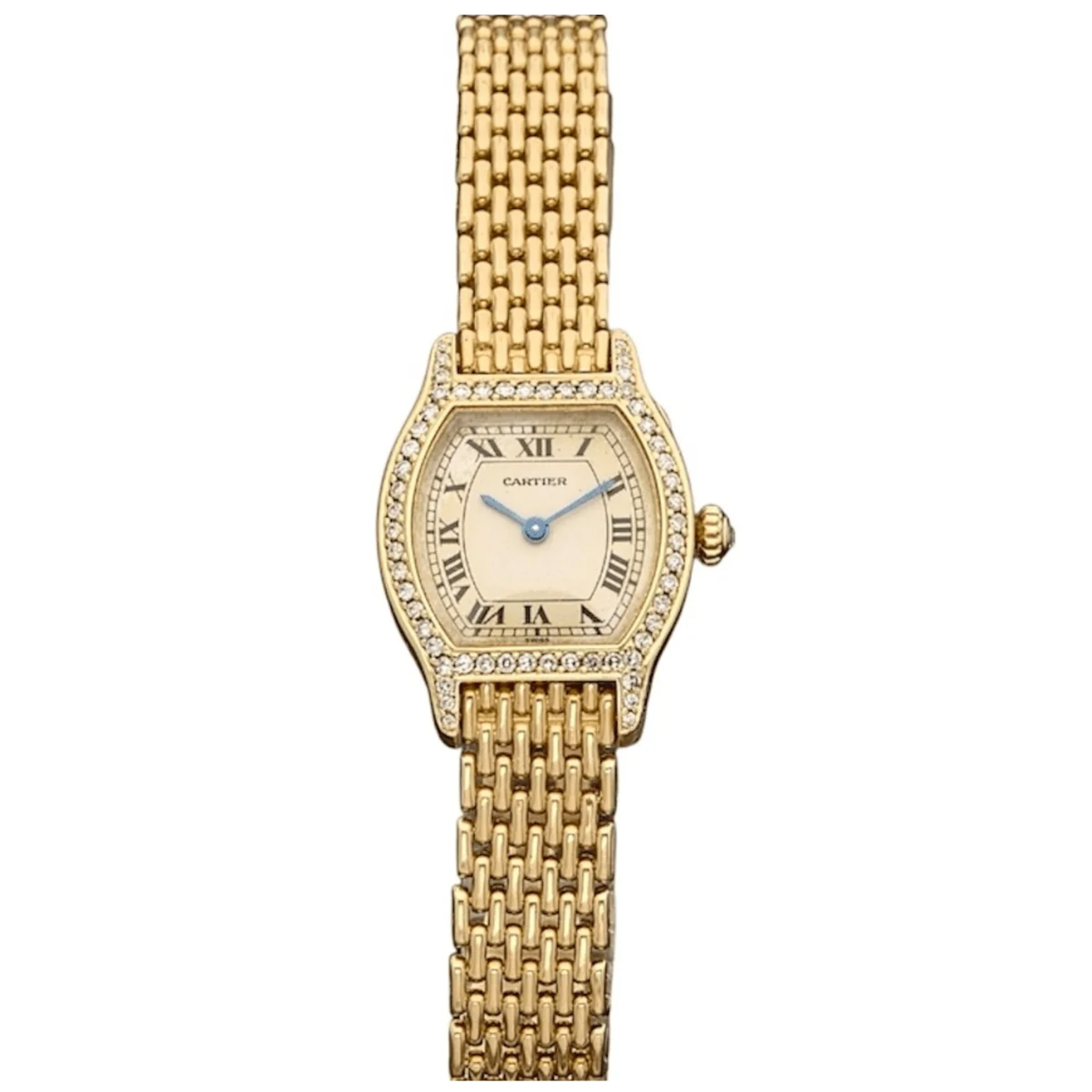 CARTIER "Tortue" watch in yellow gold, steel and diamonds