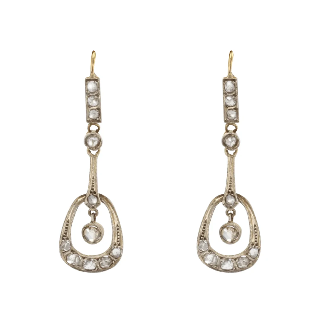 Earrings Hanging in yellow gold, white gold and diamonds