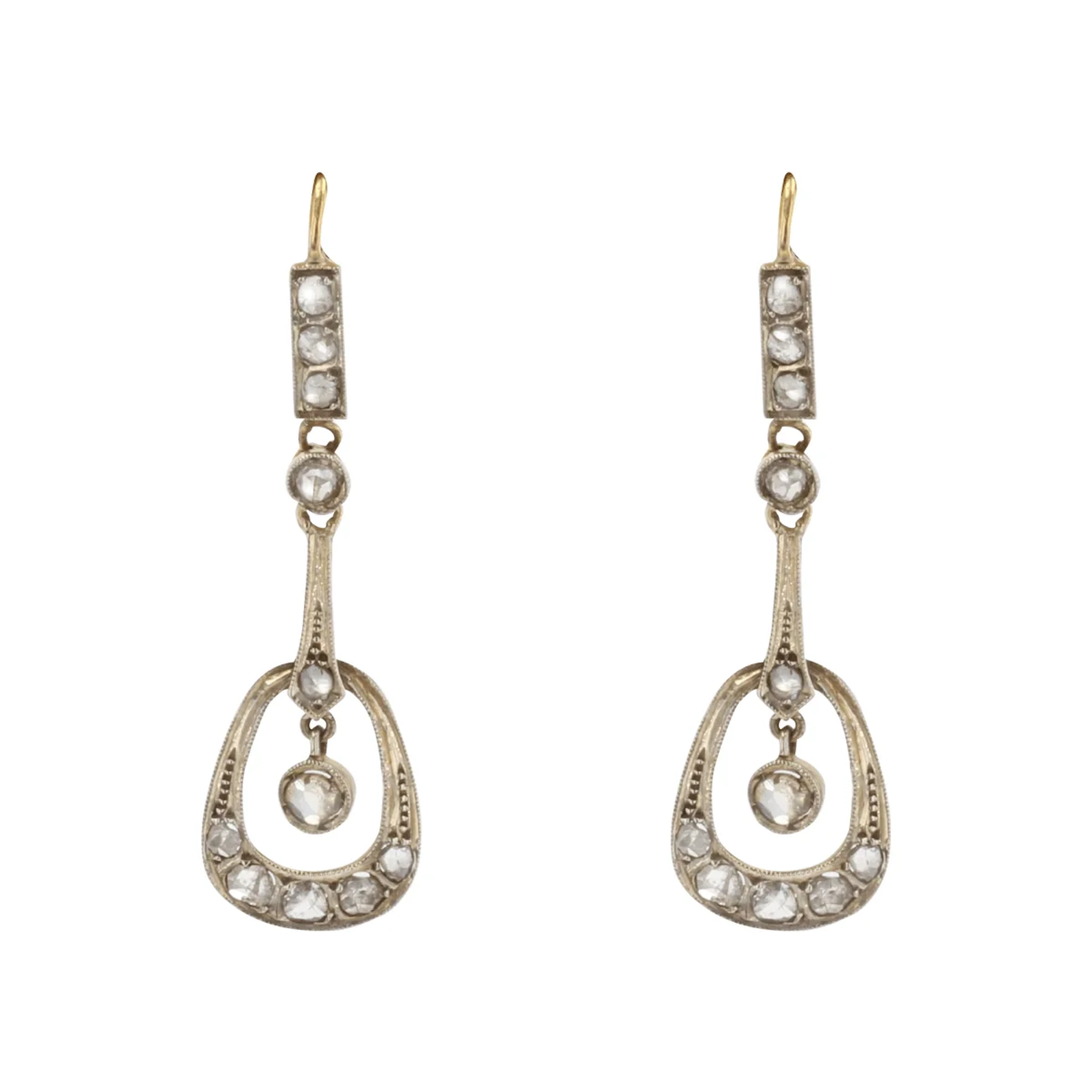 Earrings Hanging in yellow gold, white gold and diamonds