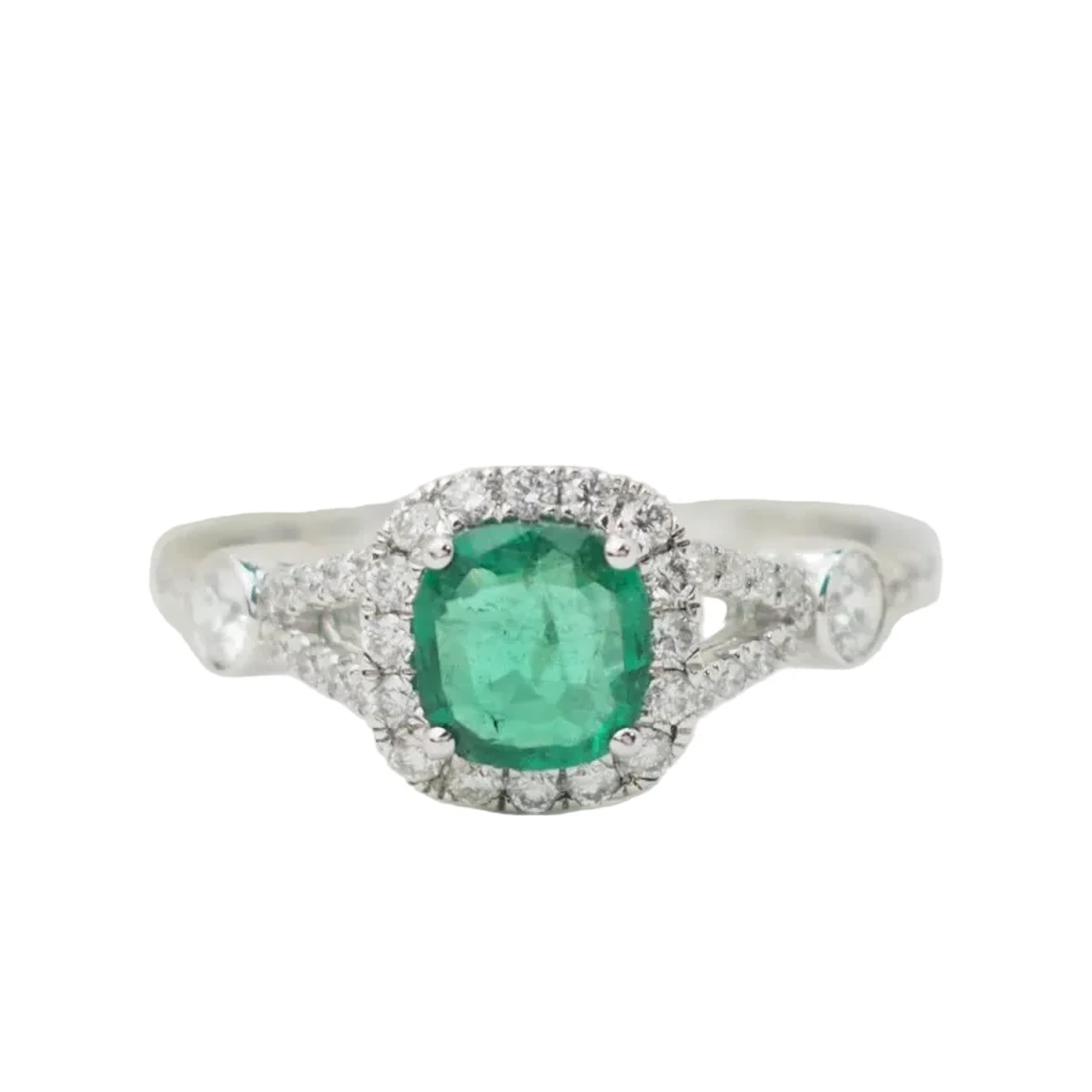 Ring frame in white gold, emerald 0.61ct and diamonds