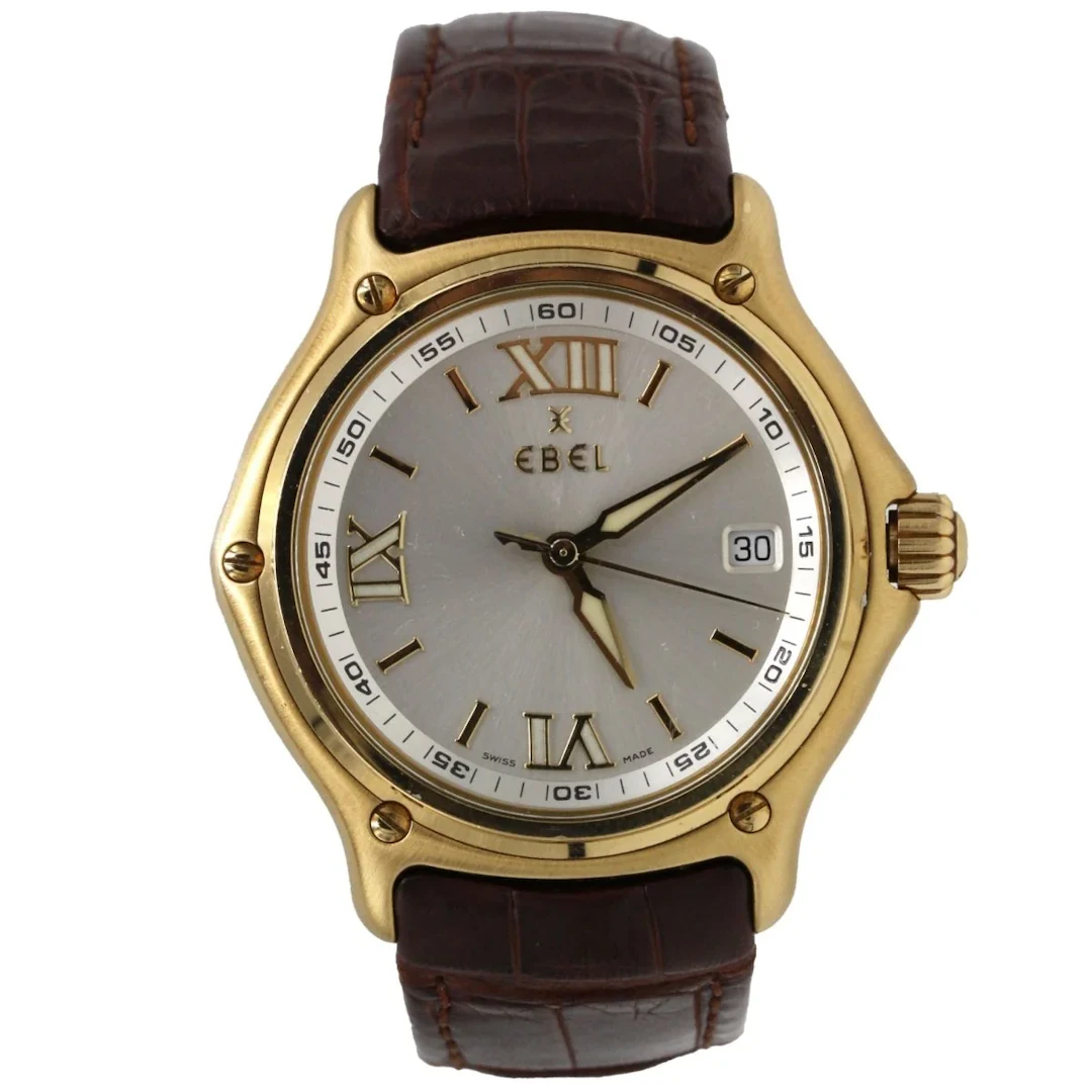 EBEL "1911" watch in yellow gold, silver, leather and quartz