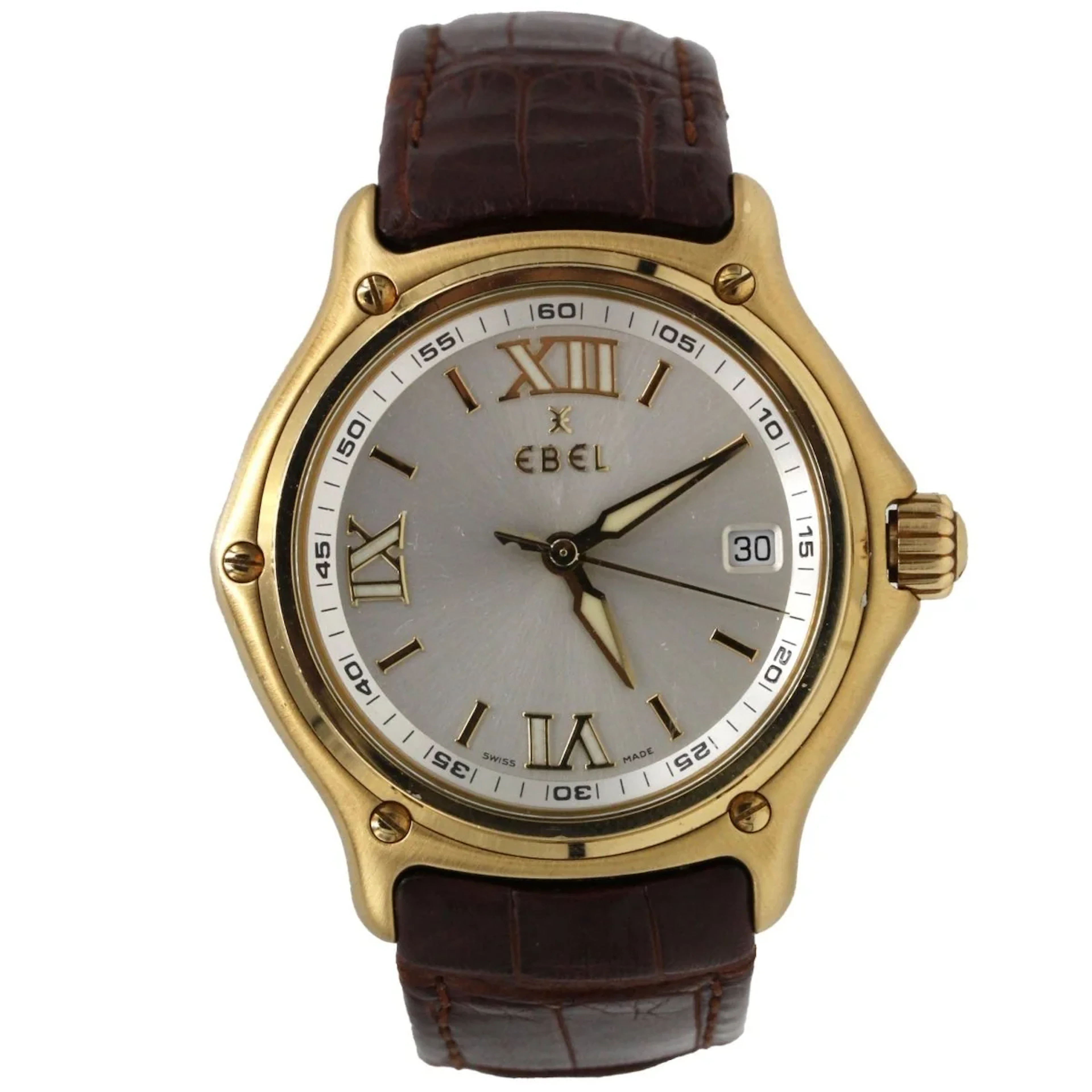 EBEL "1911" watch in yellow gold, silver, leather and quartz