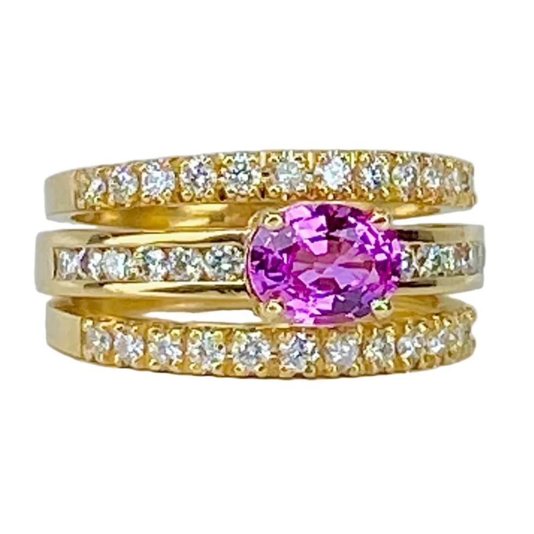 Jonc ring in yellow gold, sapphire and diamonds